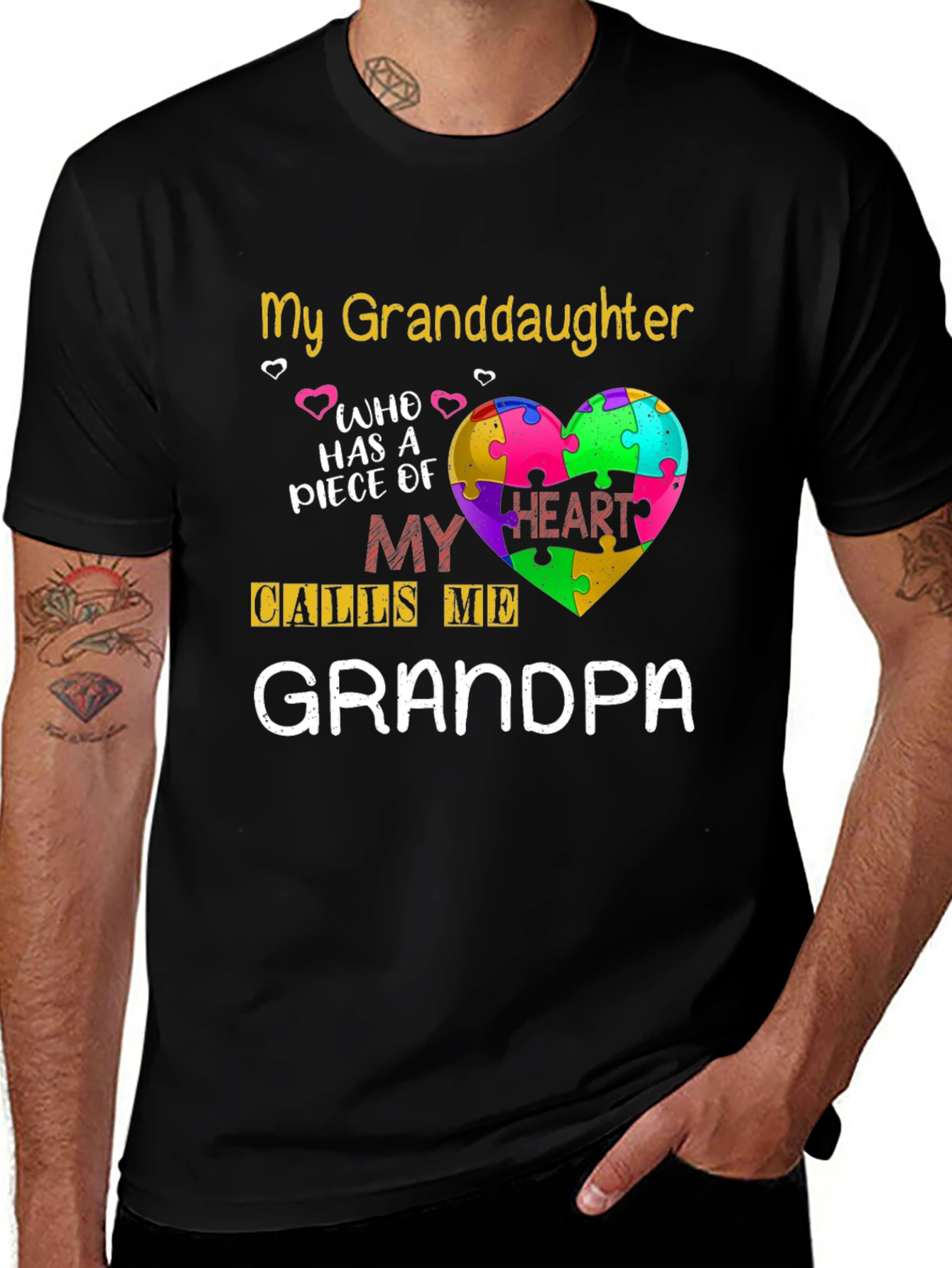 Grandpa Autism Awareness Heart Puzzle T-Shirt