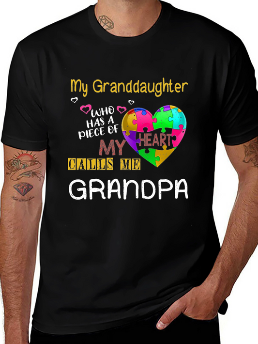 Grandpa Autism Awareness Heart Puzzle T-Shirt