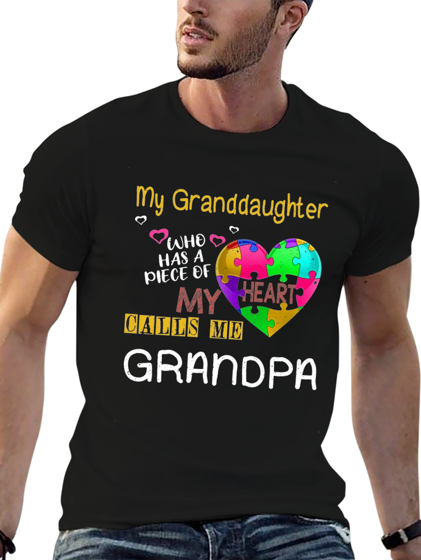 Grandpa Autism Awareness Heart Puzzle T-Shirt