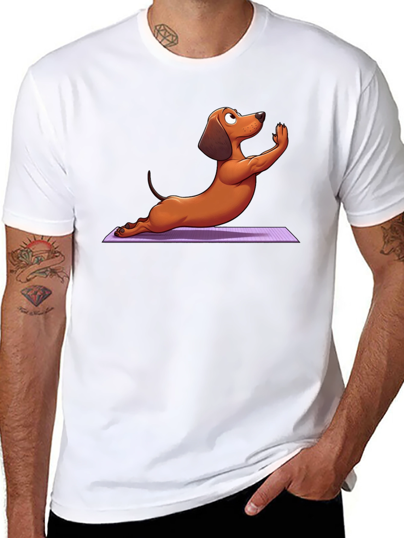 Yoga Dachshund Graphic Tee - Relaxed Fit