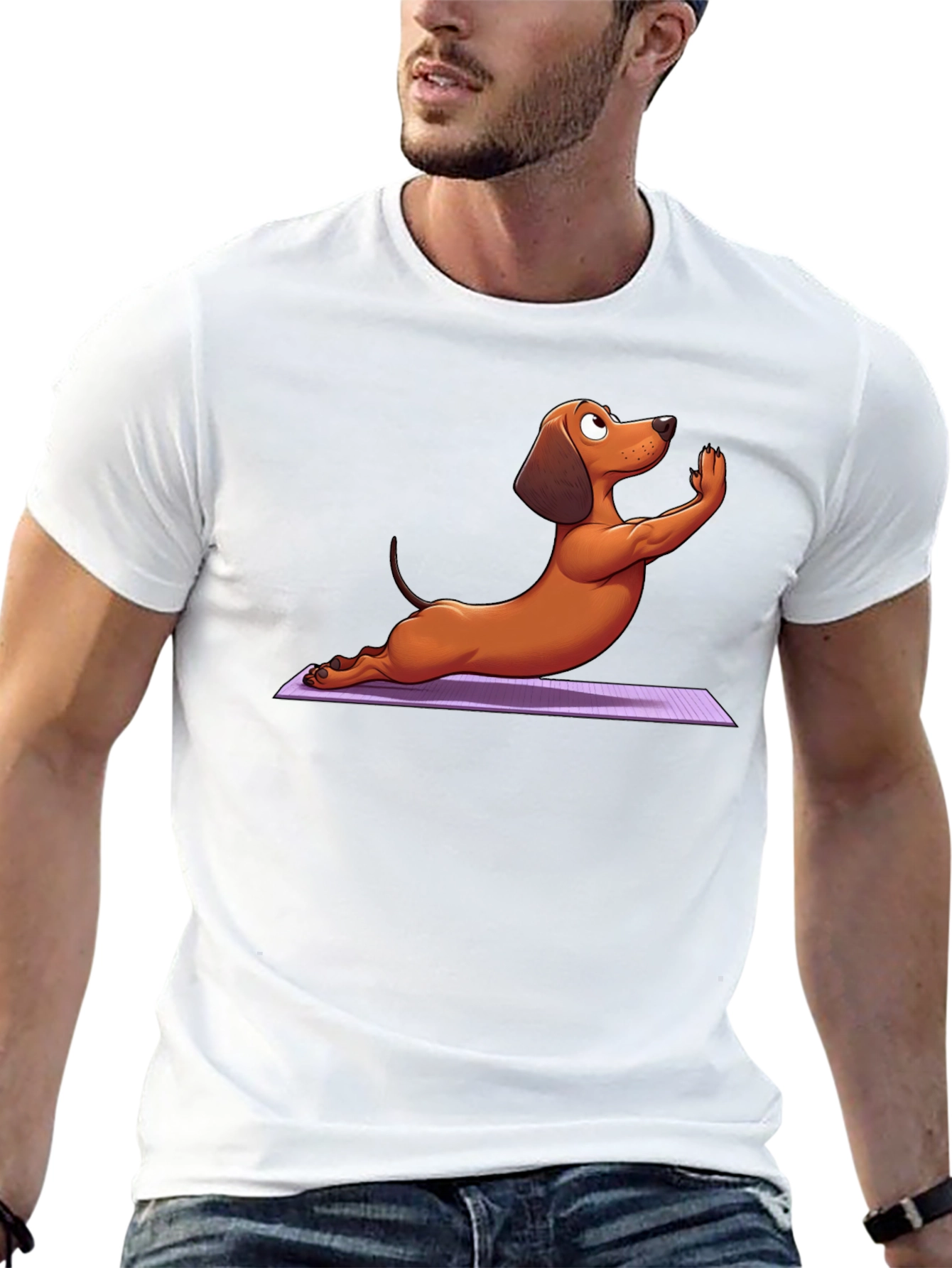 Yoga Dachshund Graphic Tee - Relaxed Fit