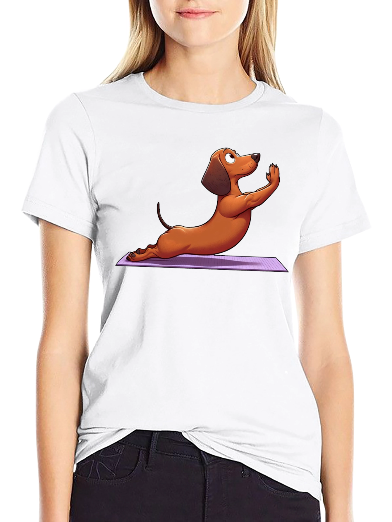 Yoga Dachshund Graphic Tee - Relaxed Fit
