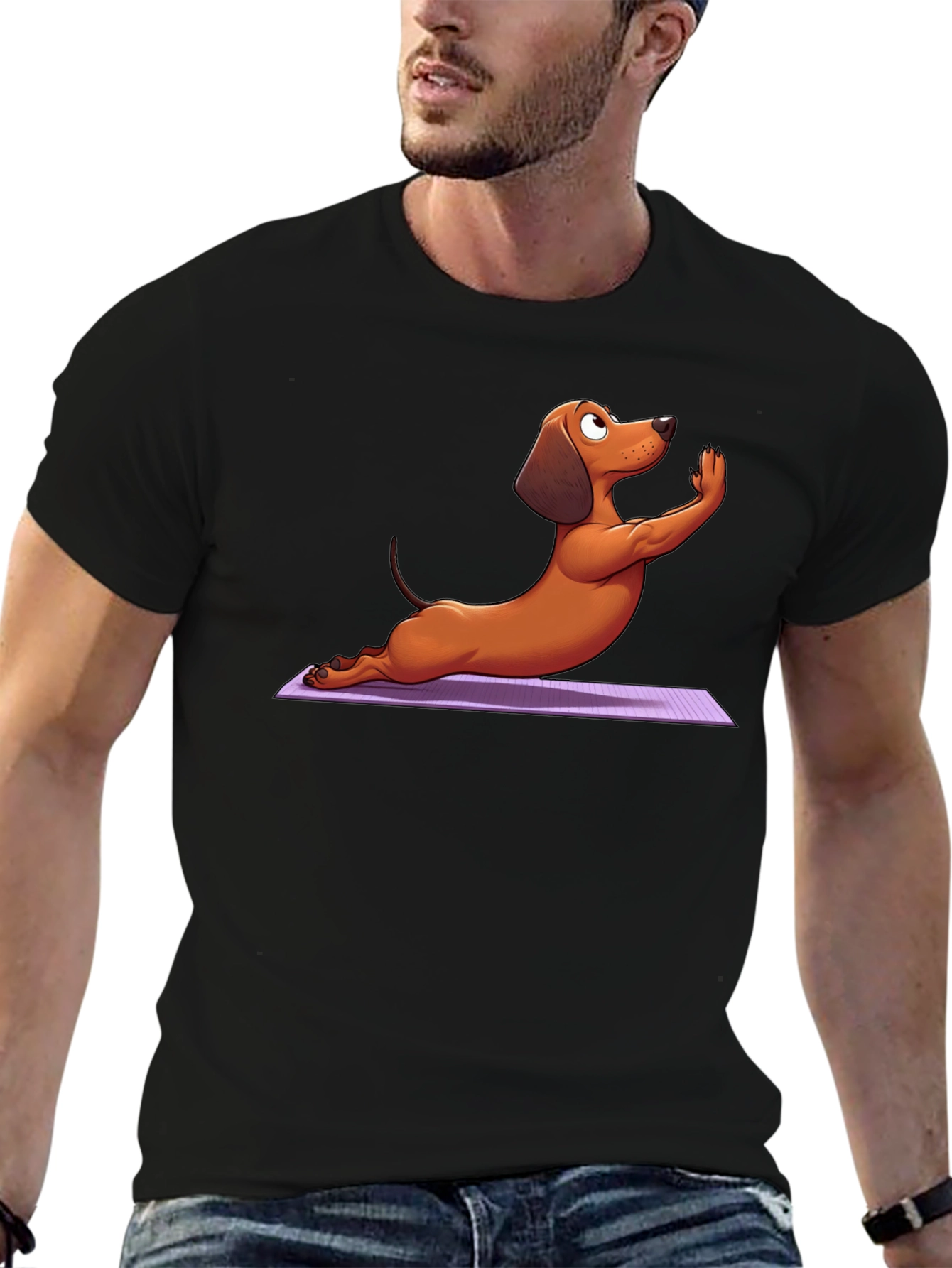 Yoga Dachshund Graphic Tee - Relaxed Fit