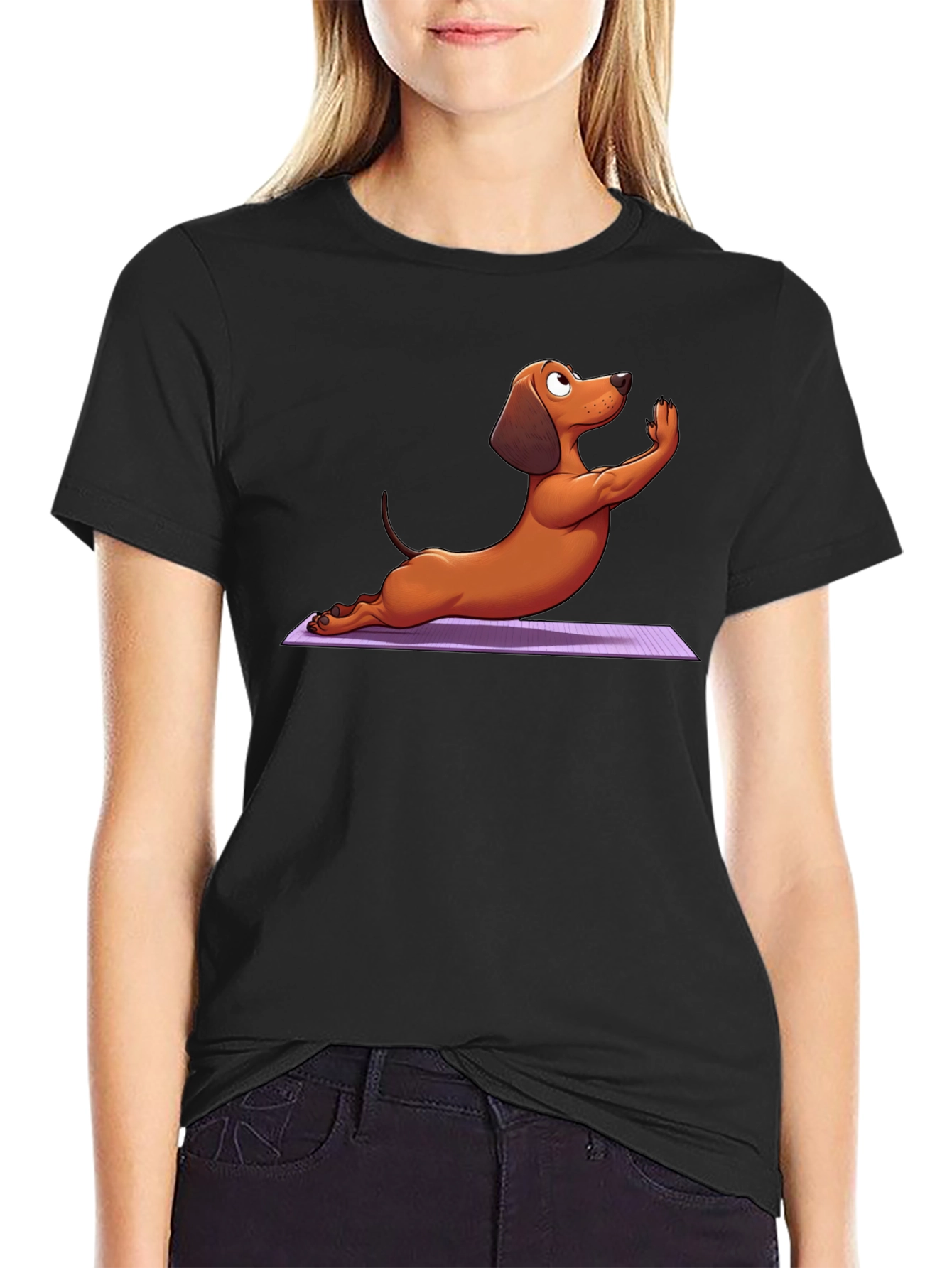 Yoga Dachshund Graphic Tee - Relaxed Fit