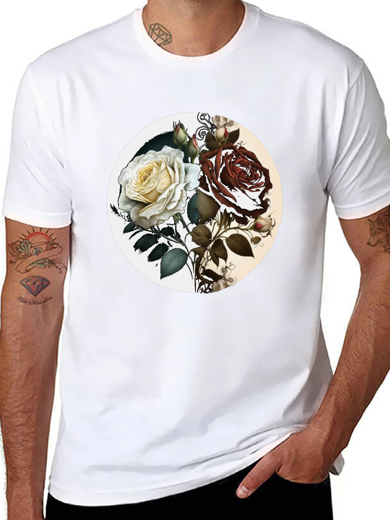 Yin Yang Rose Graphic Tee - Unisex
