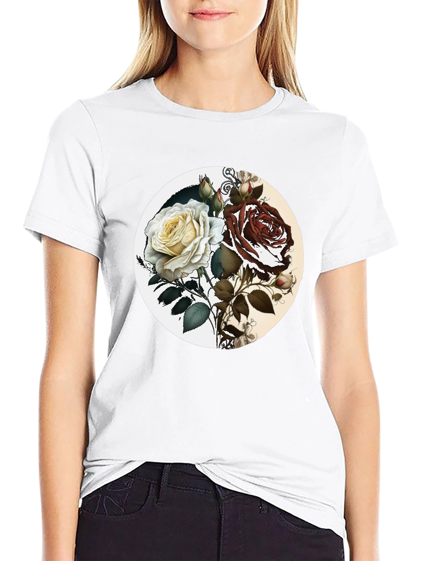 Yin Yang Rose Graphic Tee - Unisex