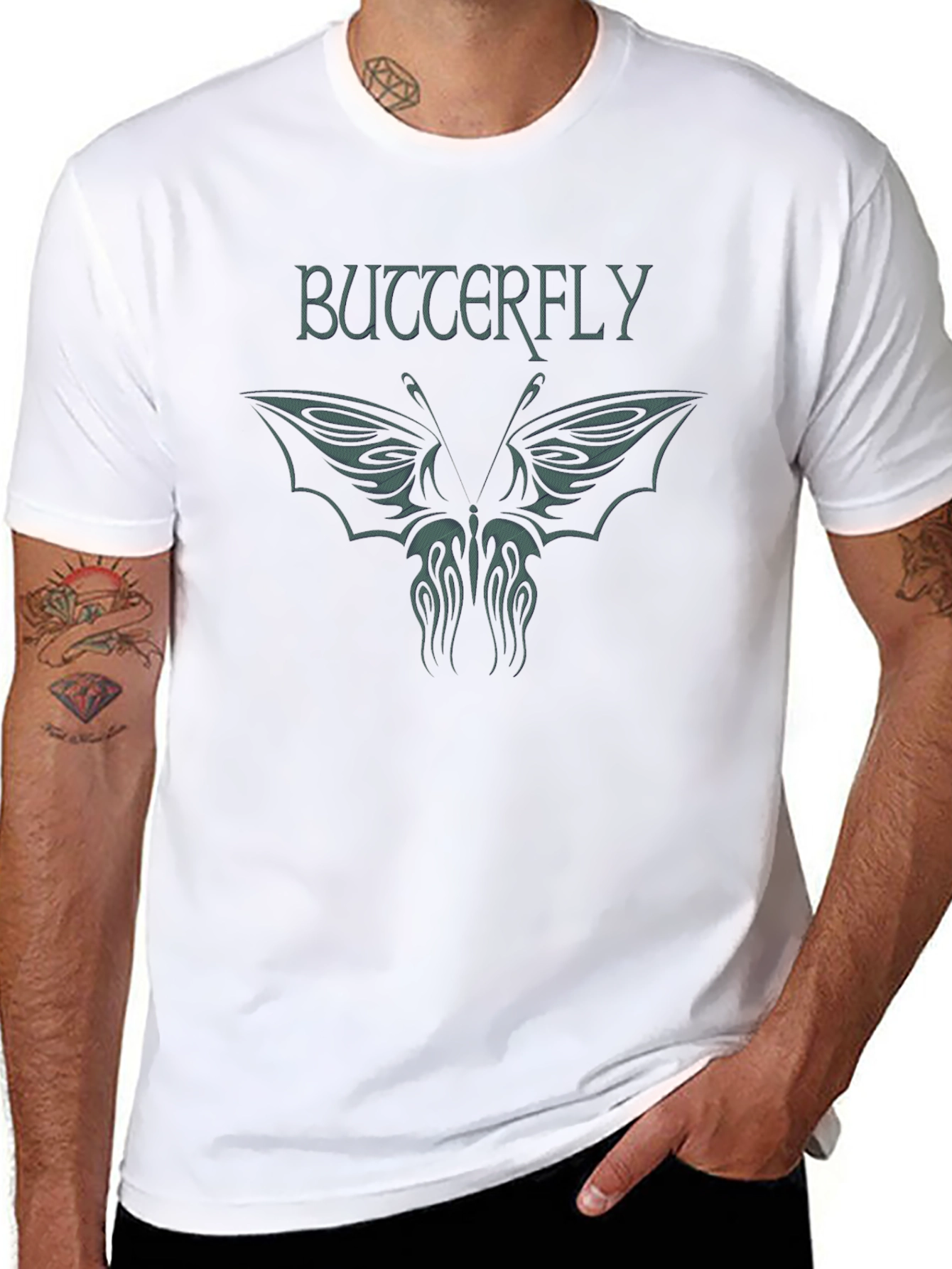 Butterfly Tribal Design Black T-Shirt