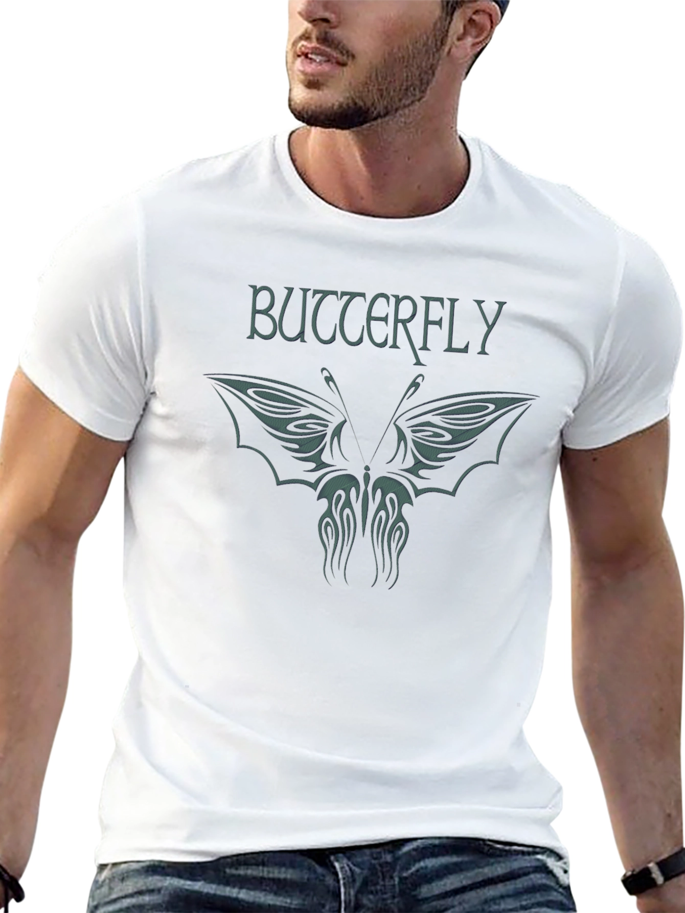Butterfly Tribal Design Black T-Shirt