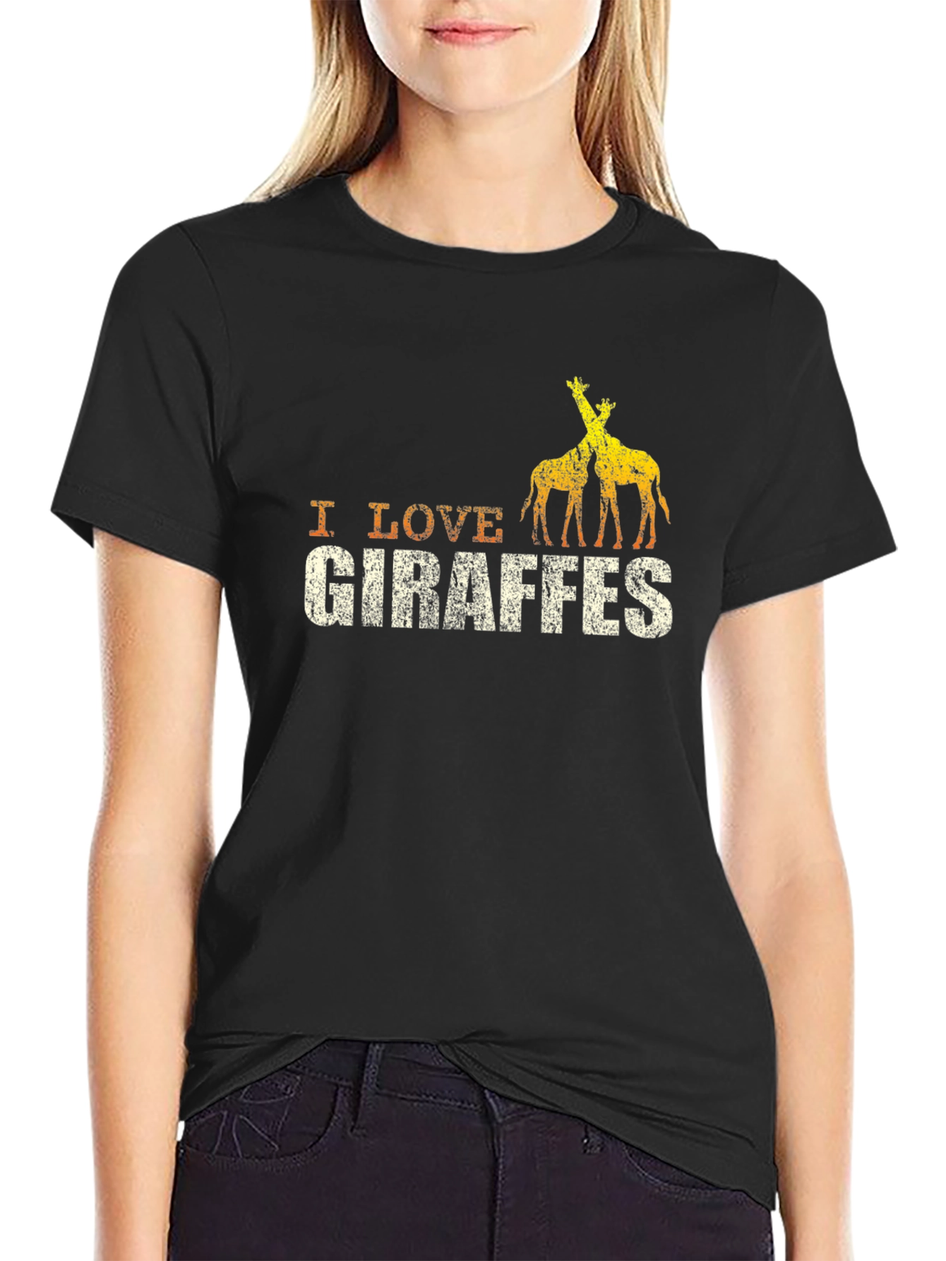 I Love Giraffes Black T-Shirt