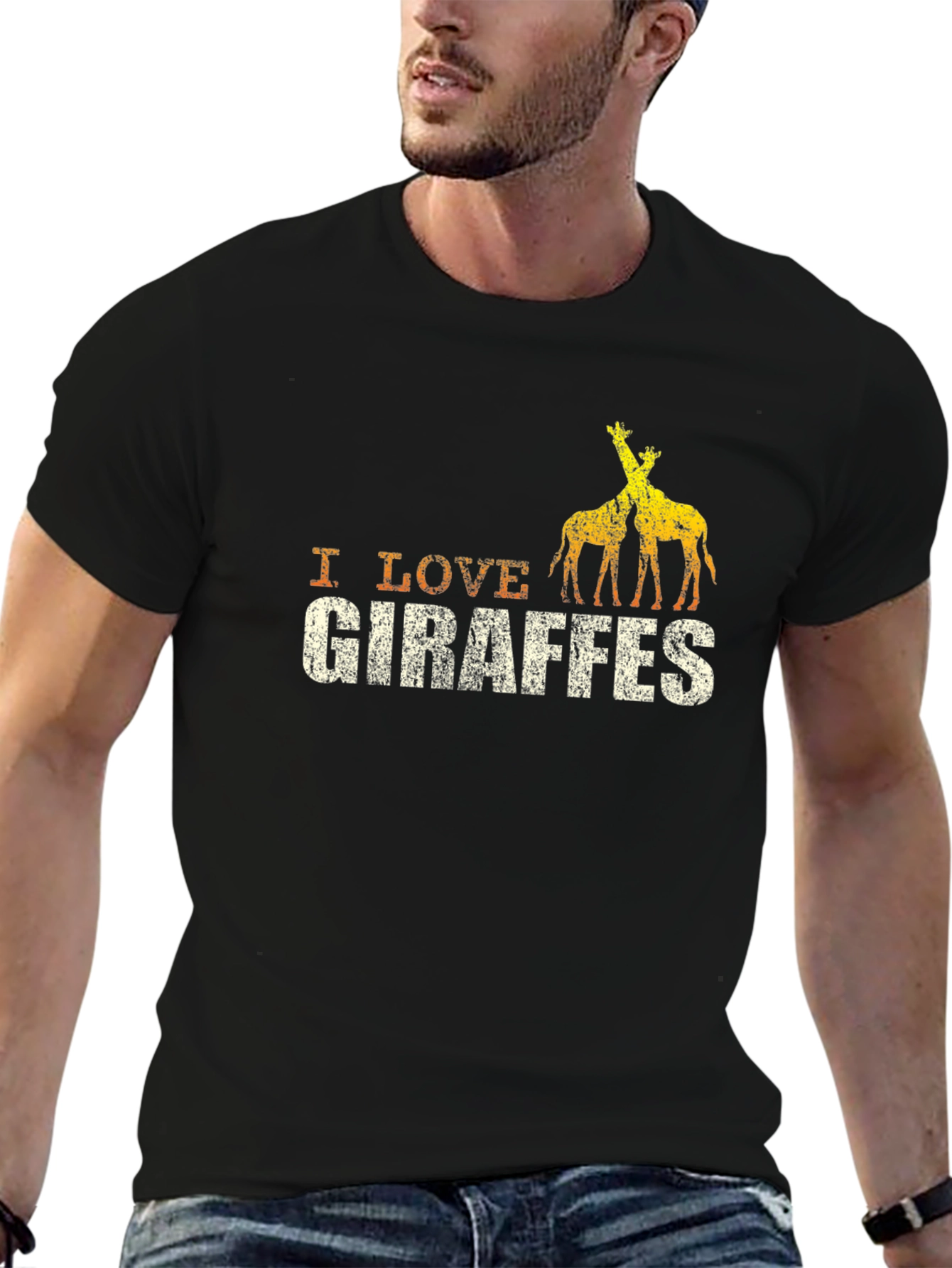 I Love Giraffes Black T-Shirt