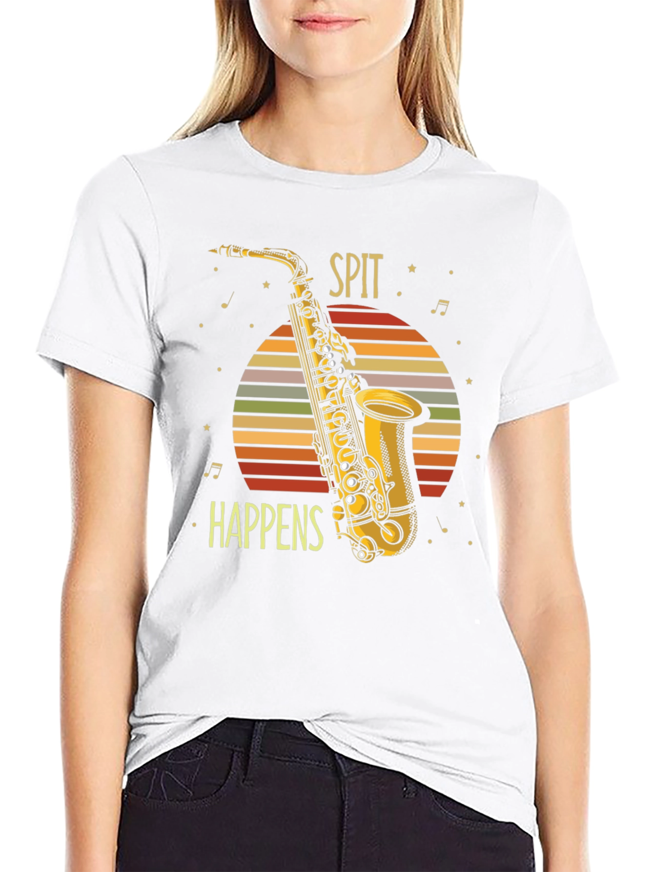Spit Happens Saxophone Graphic Tee - Musician Humor