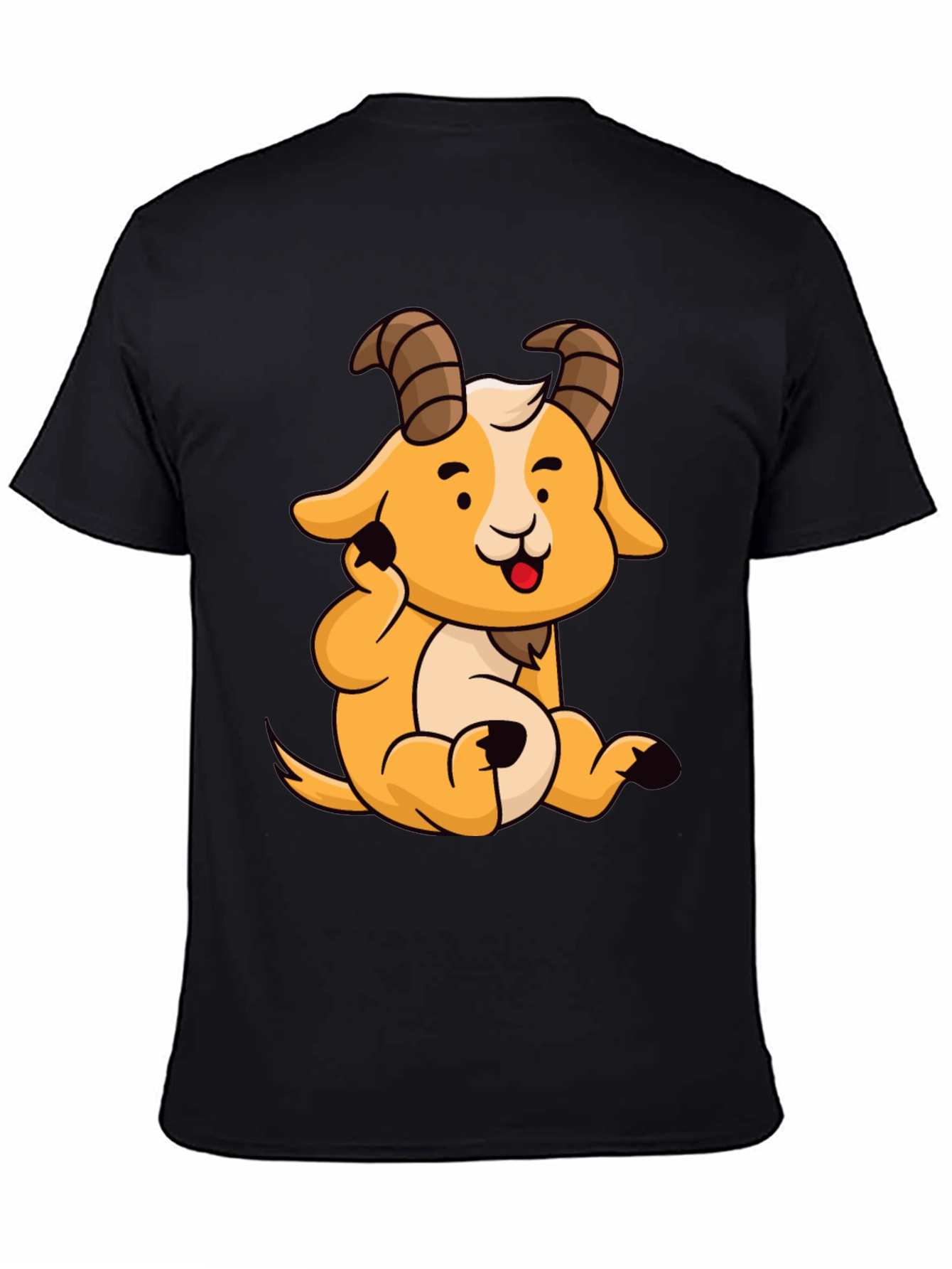 Cute Cartoon Goat Graphic Tee - Black Cotton Shirt