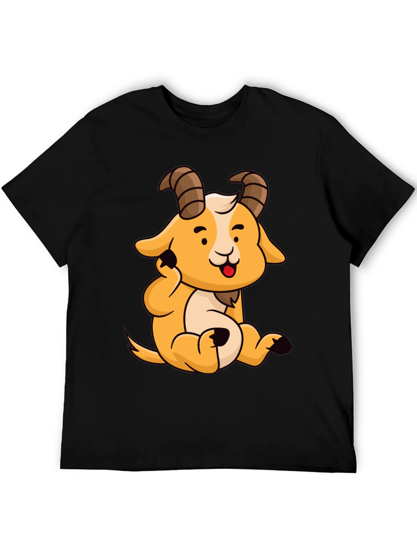 Cute Cartoon Goat Graphic Tee - Black Cotton Shirt