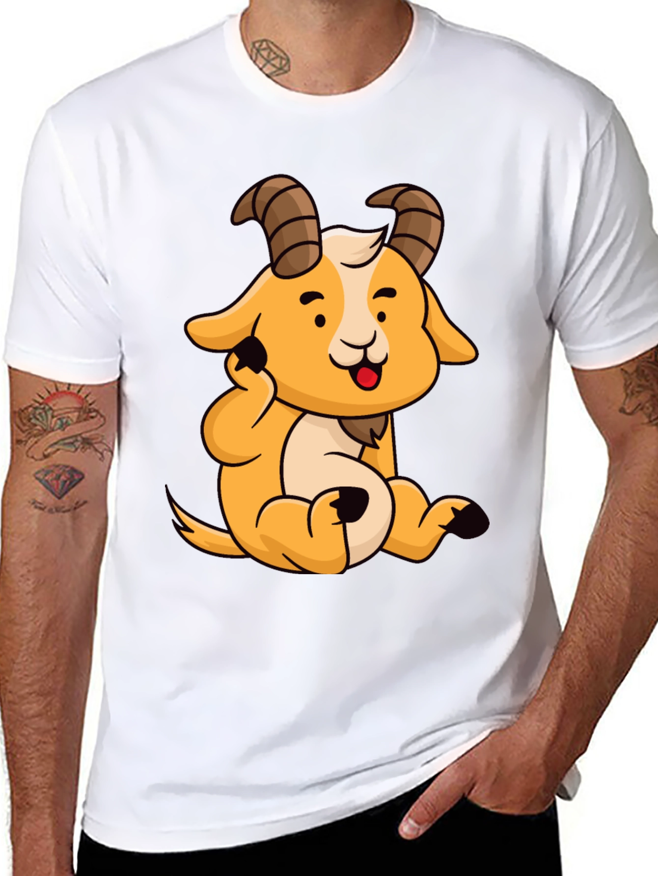 Cute Cartoon Goat Graphic Tee - Black Cotton Shirt