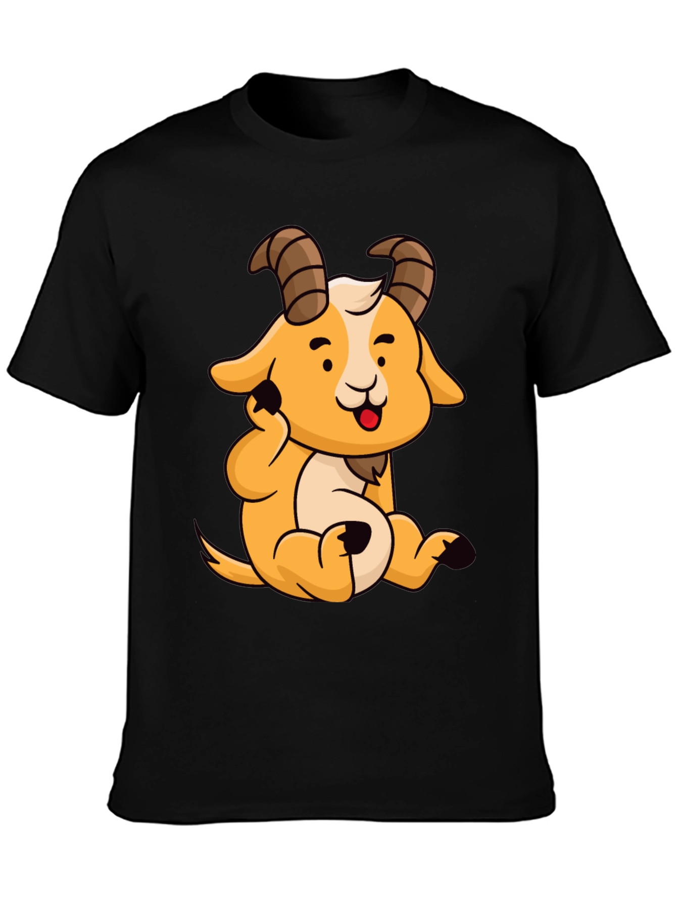 Cute Cartoon Goat Graphic Tee - Black Cotton Shirt