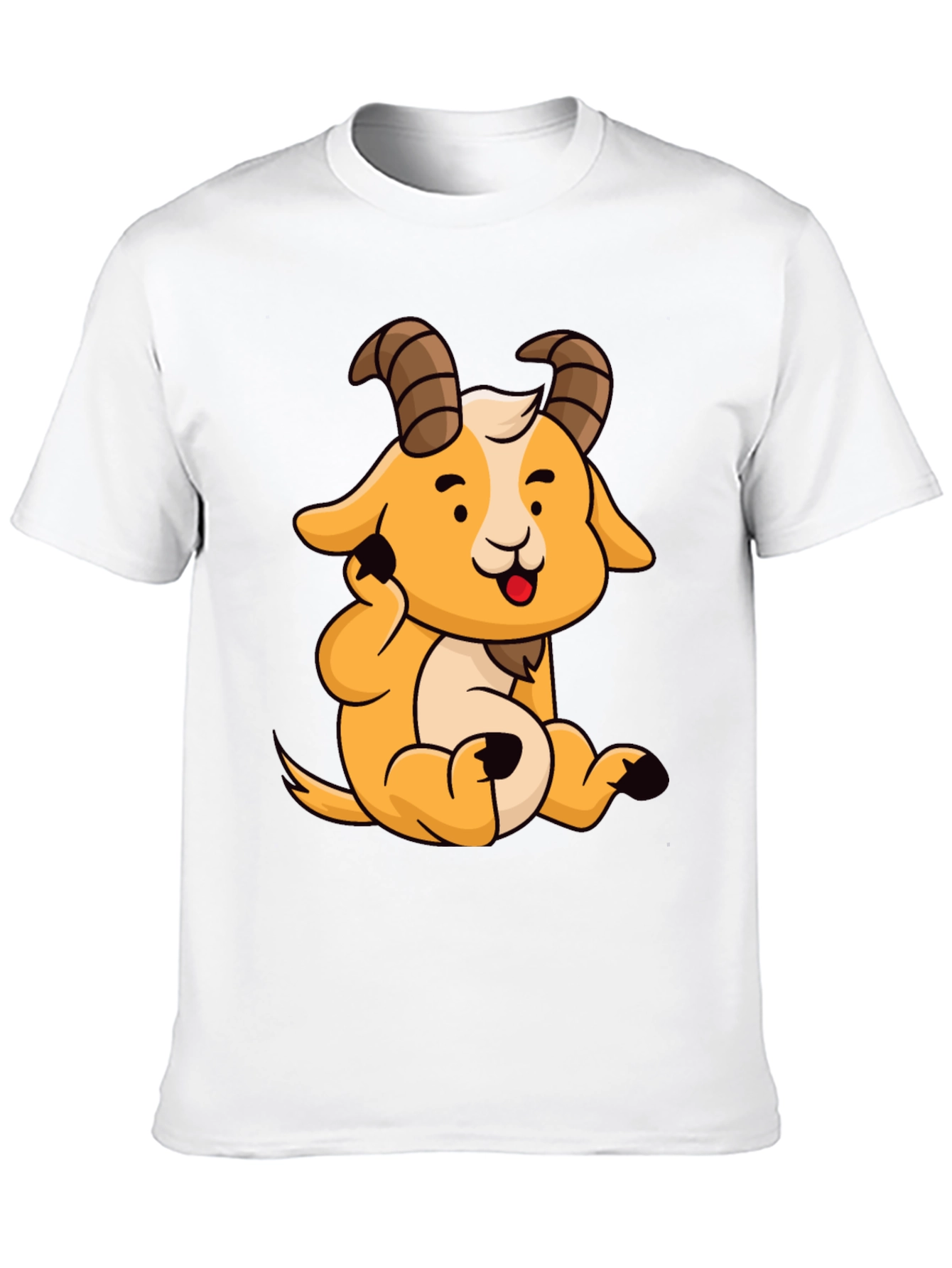 Cute Cartoon Goat Graphic Tee - Black Cotton Shirt