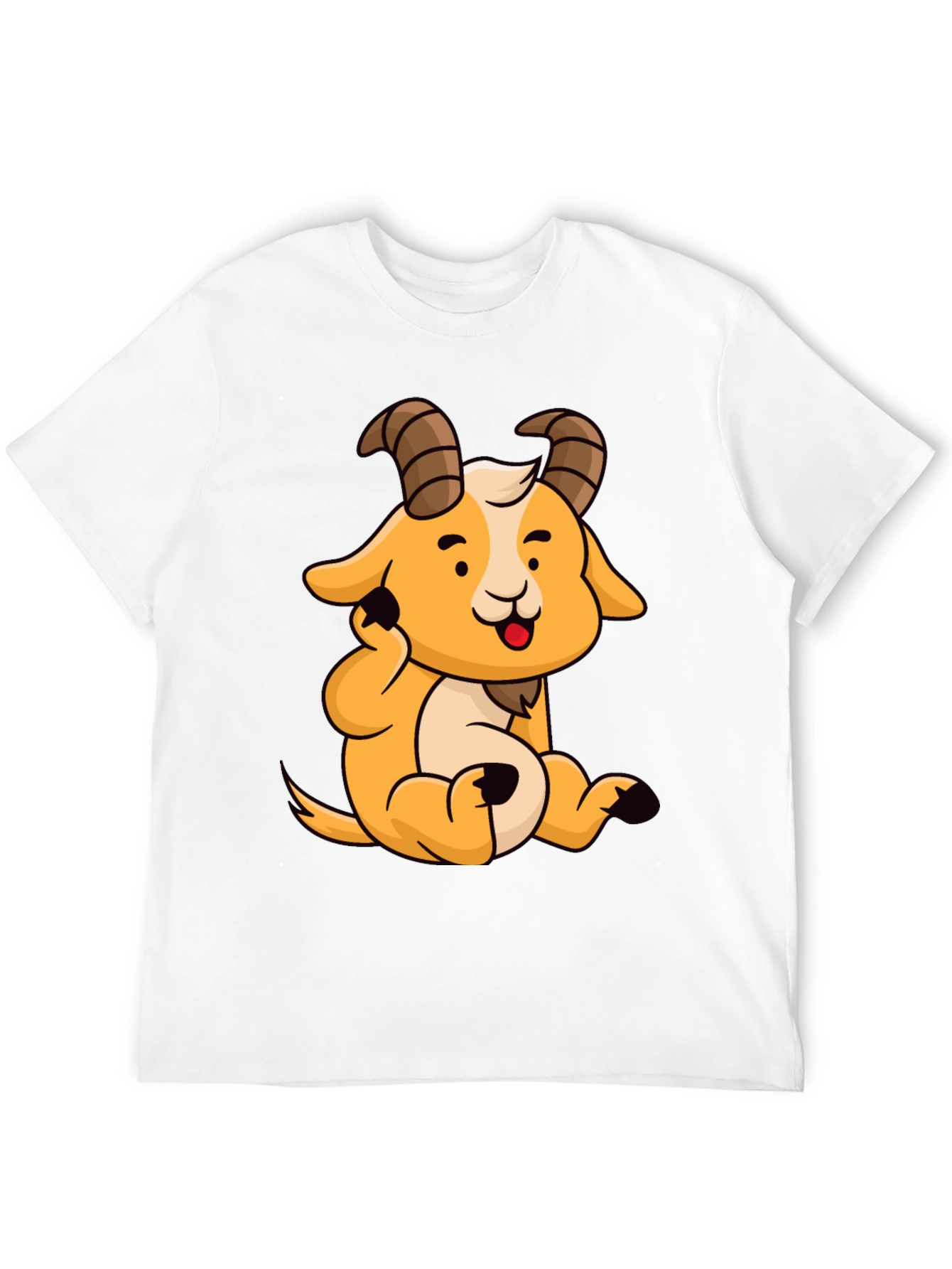 Cute Cartoon Goat Graphic Tee - Black Cotton Shirt