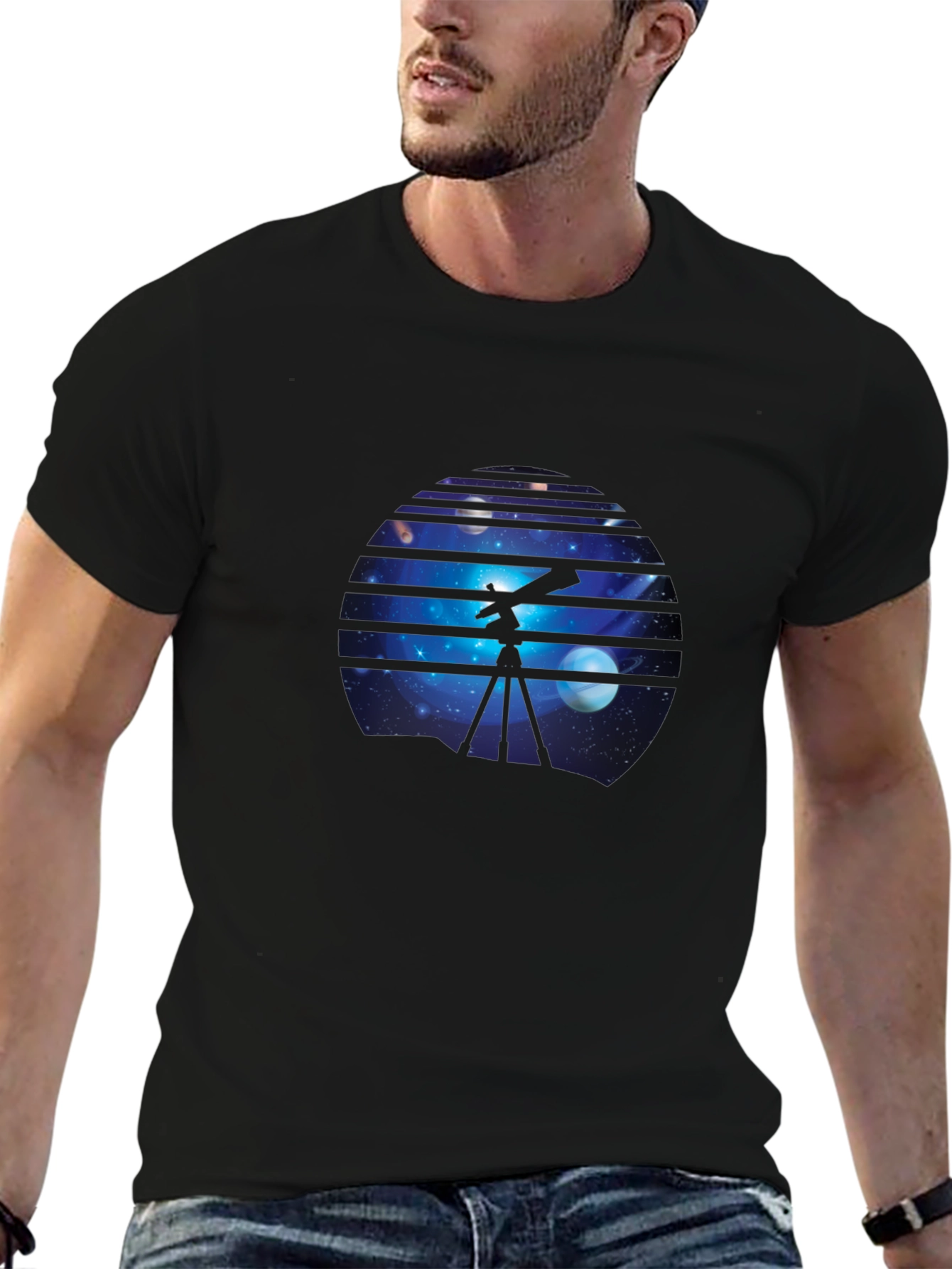 Cosmic Telescope Graphic Tee - Space Explorer Shirt