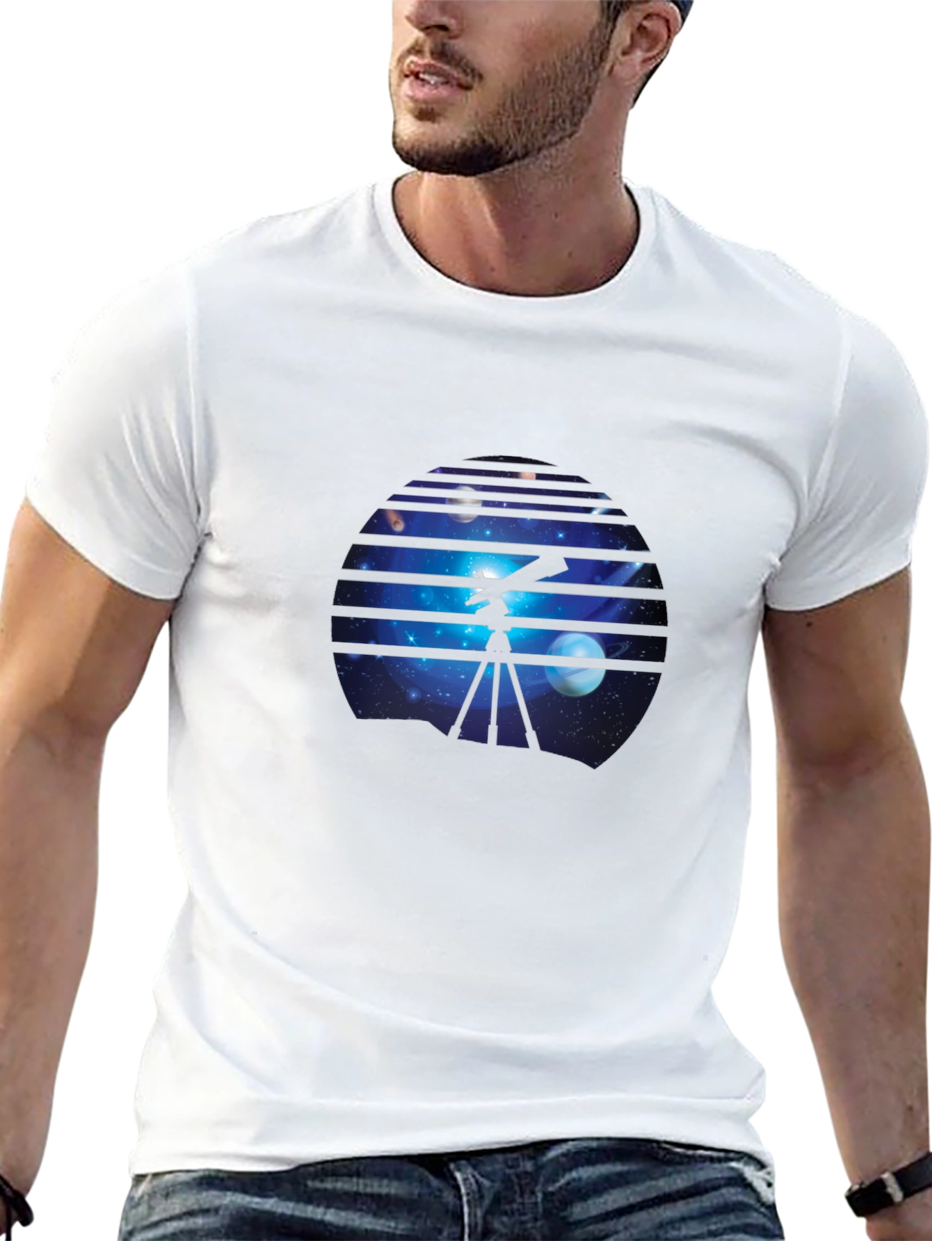Cosmic Telescope Graphic Tee - Space Explorer Shirt