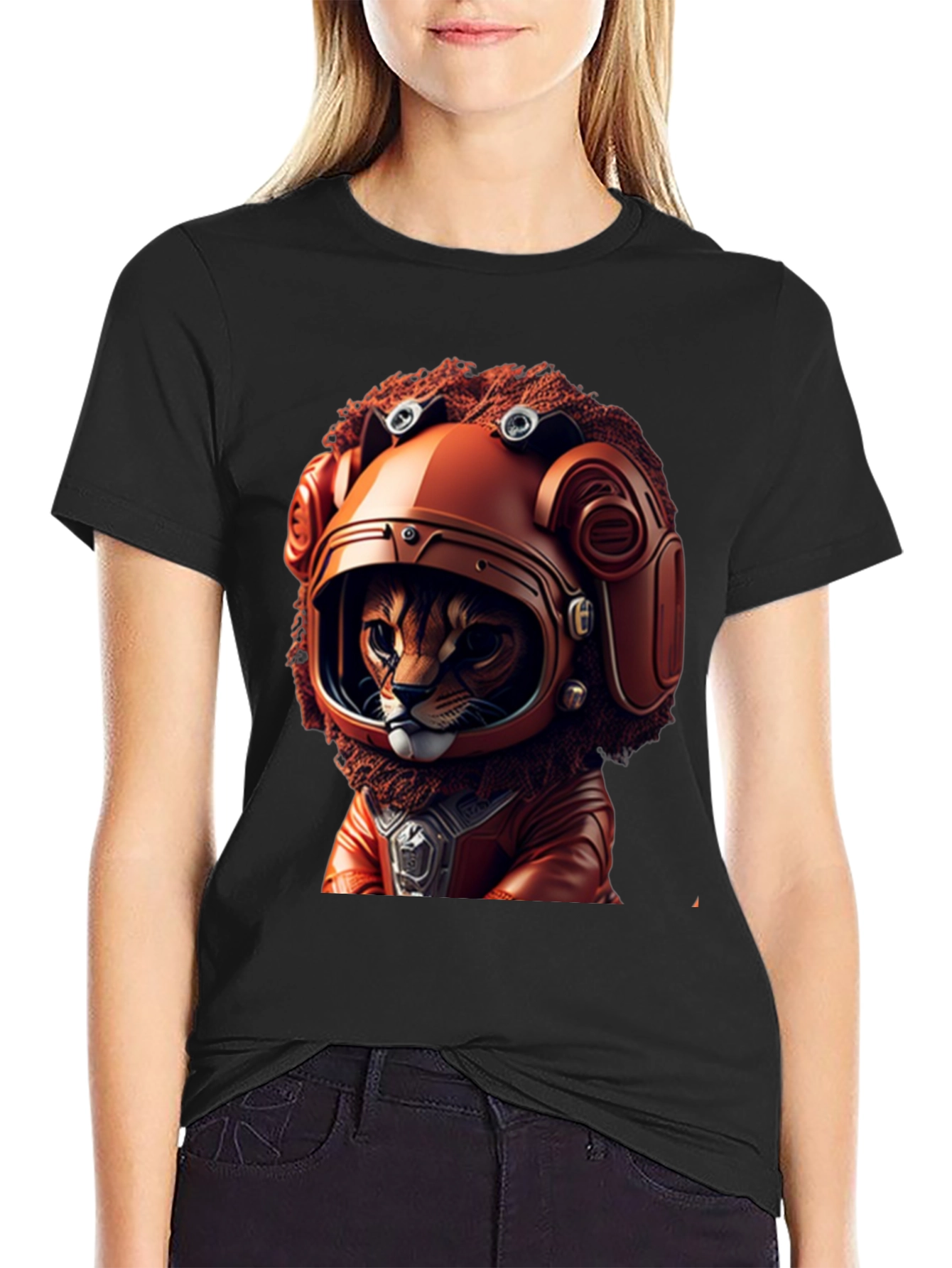 Cat Astronaut Graphic Black T-Shirt