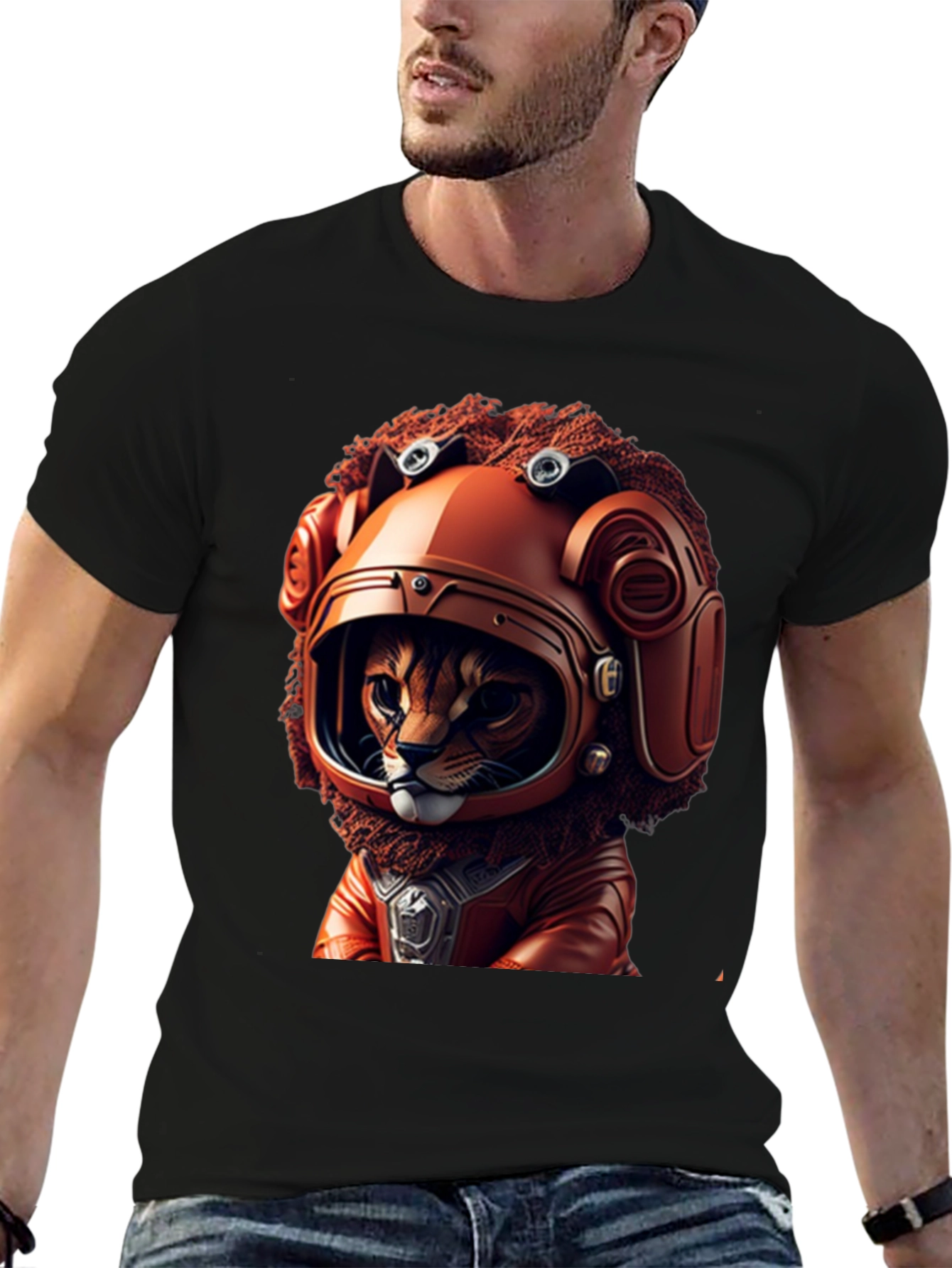 Cat Astronaut Graphic Black T-Shirt
