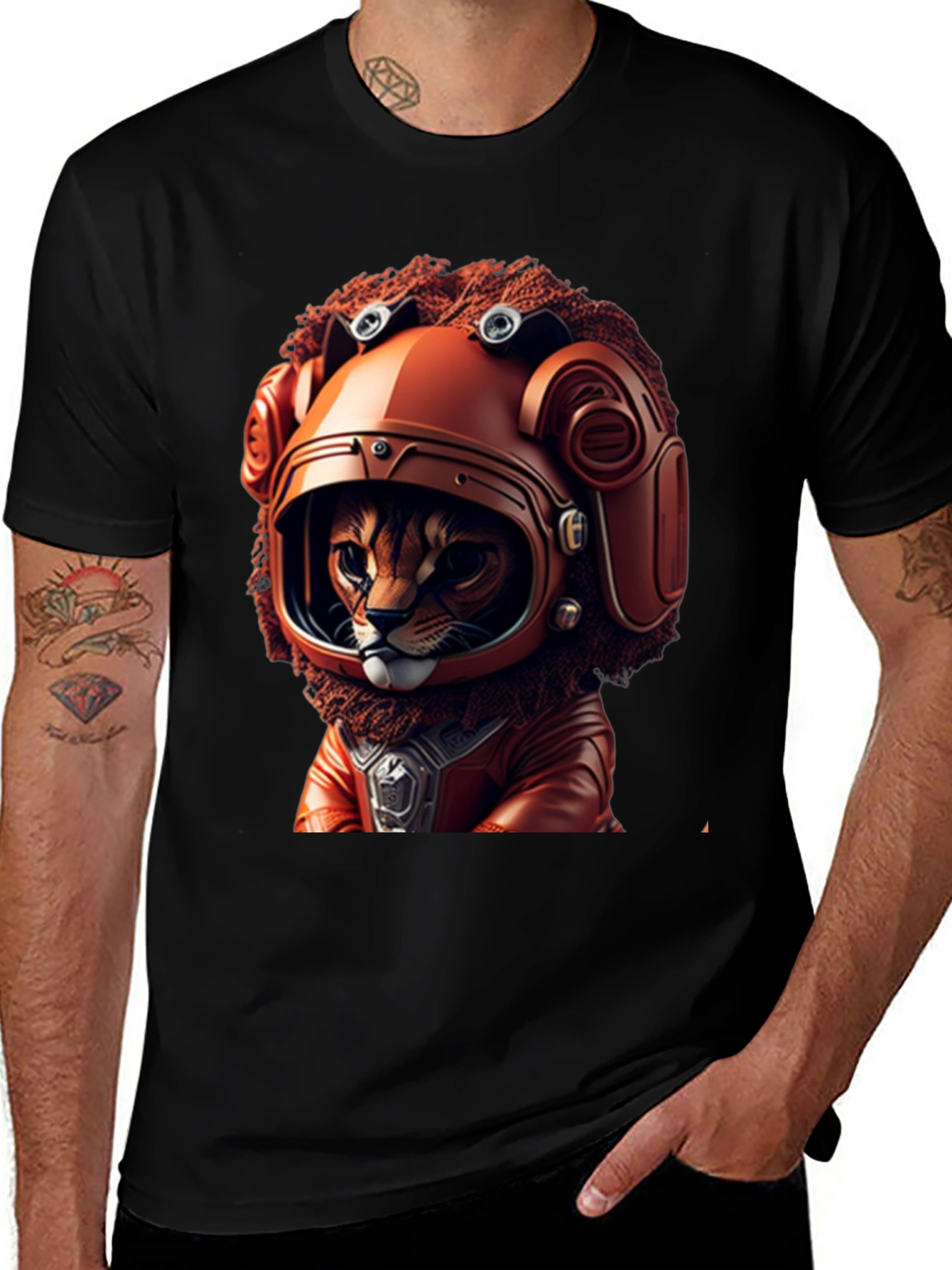 Cat Astronaut Graphic Black T-Shirt