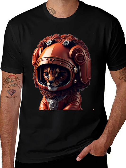 Cat Astronaut Graphic Black T-Shirt