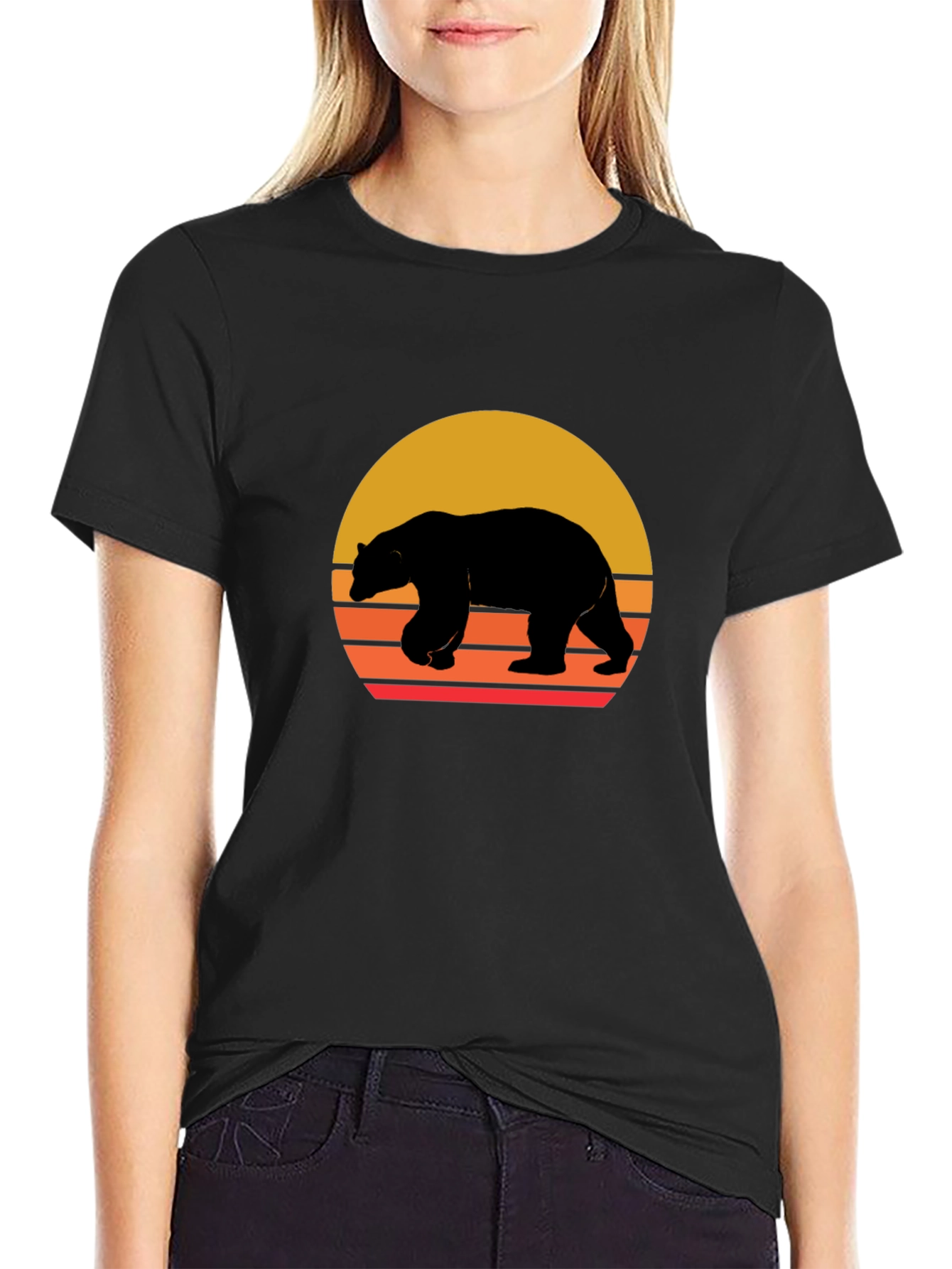 Bear Sunset Graphic Tee - Black Unisex T-Shirt