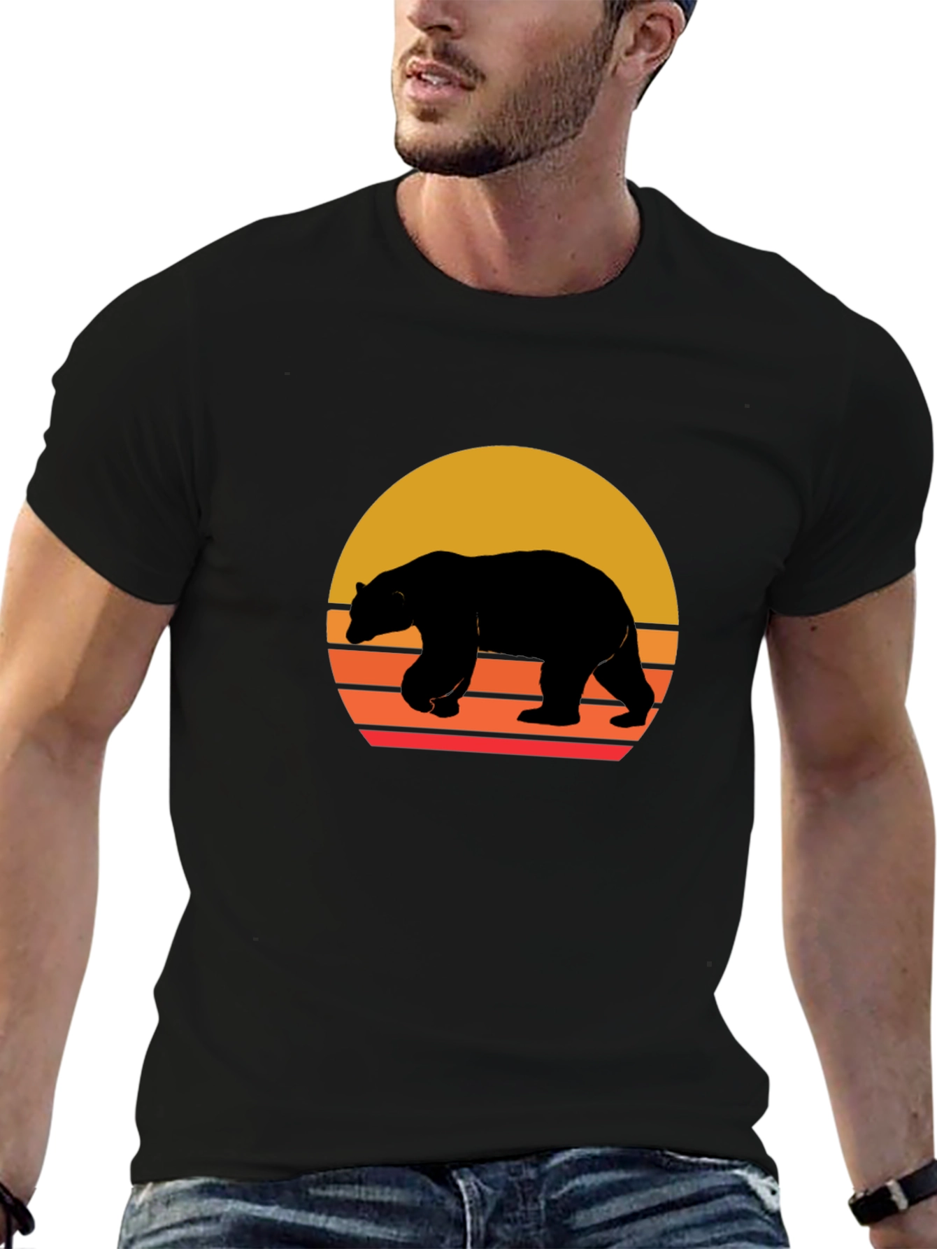 Bear Sunset Graphic Tee - Black Unisex T-Shirt