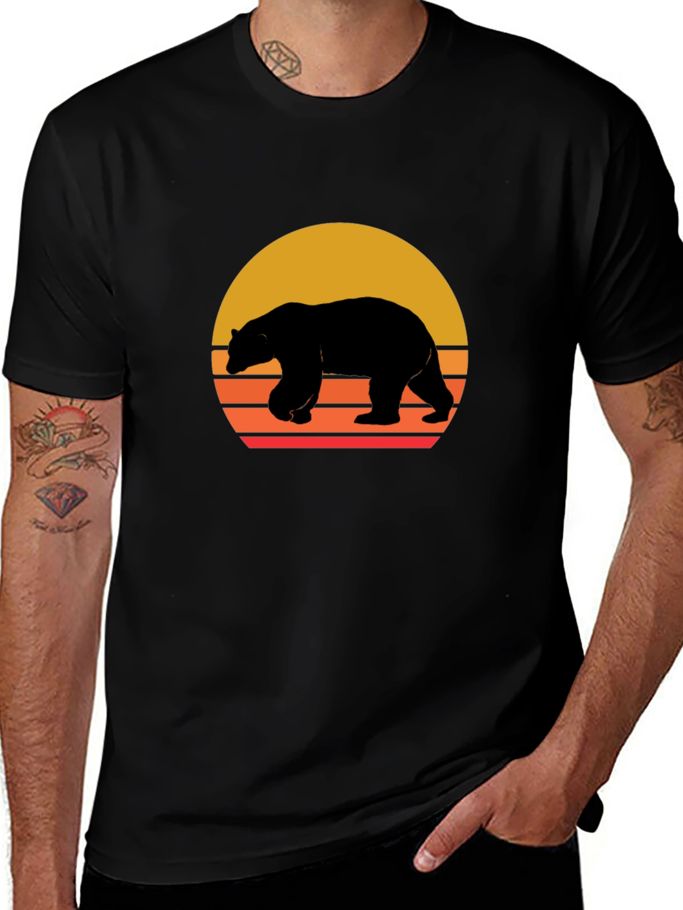 Bear Sunset Graphic Tee - Black Unisex T-Shirt
