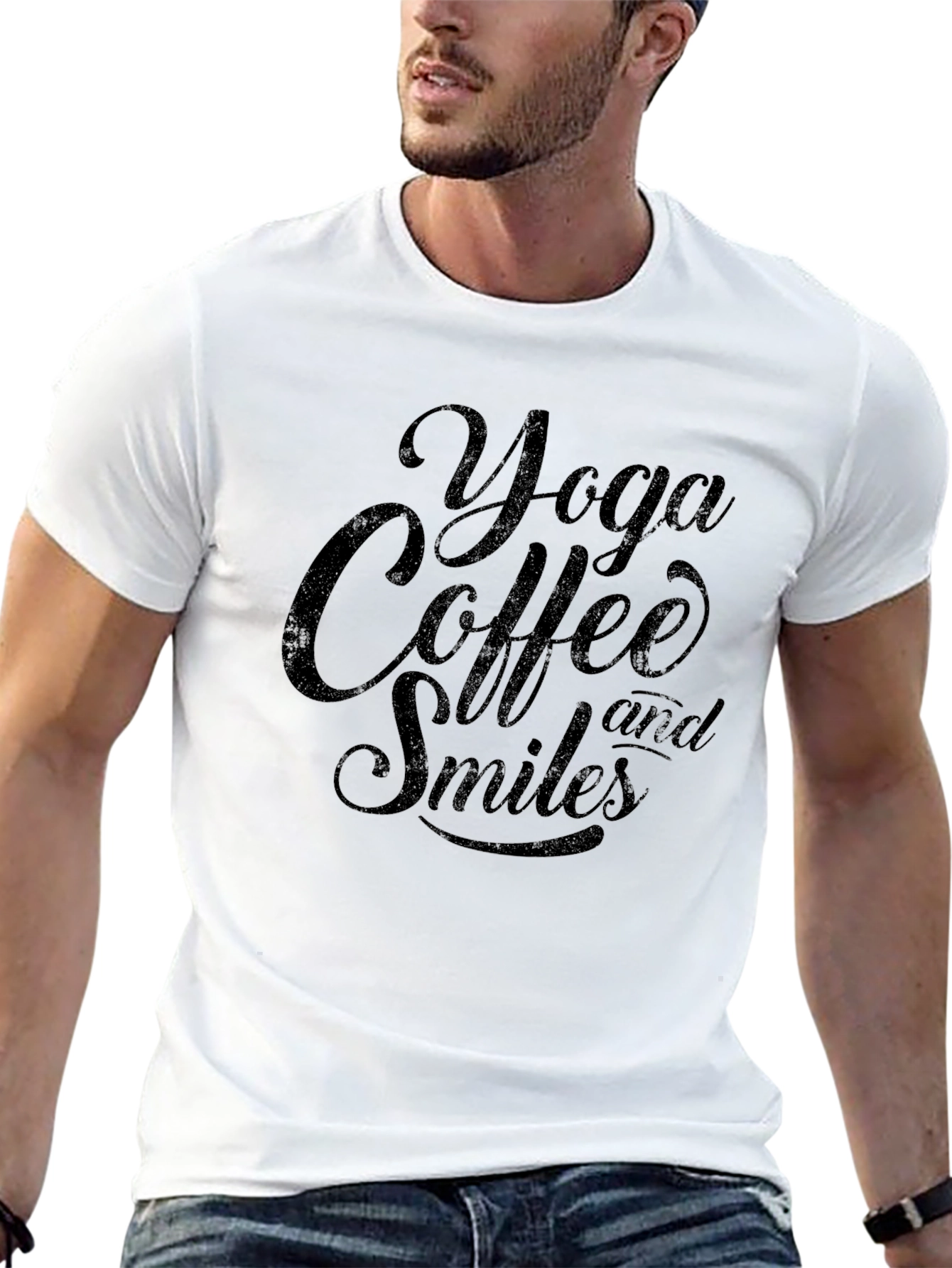 Yoga Coffee and Smiles Black T-Shirt