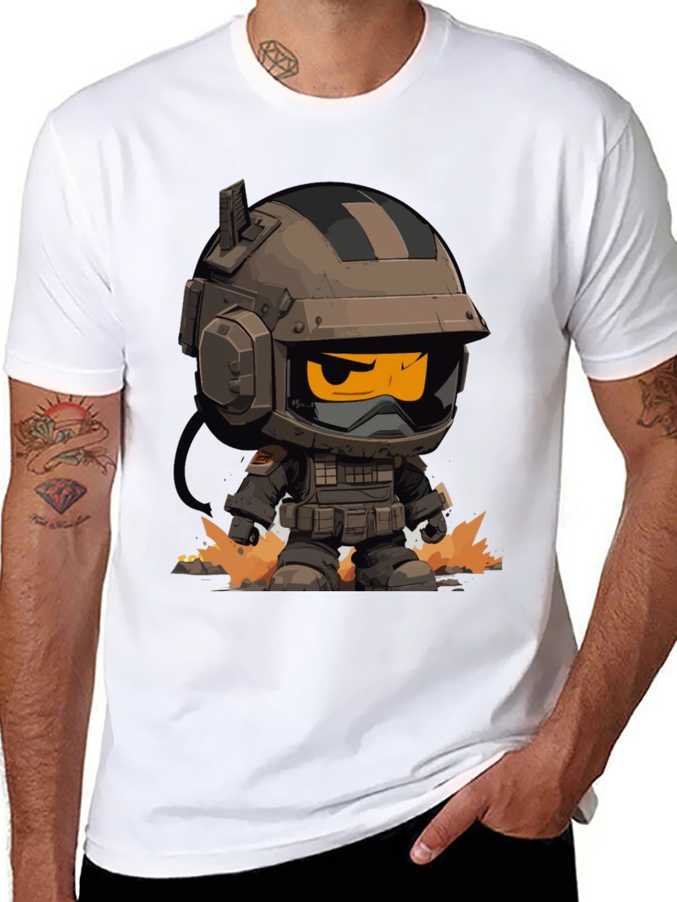 Cartoon Soldier Graphic Tee - Black