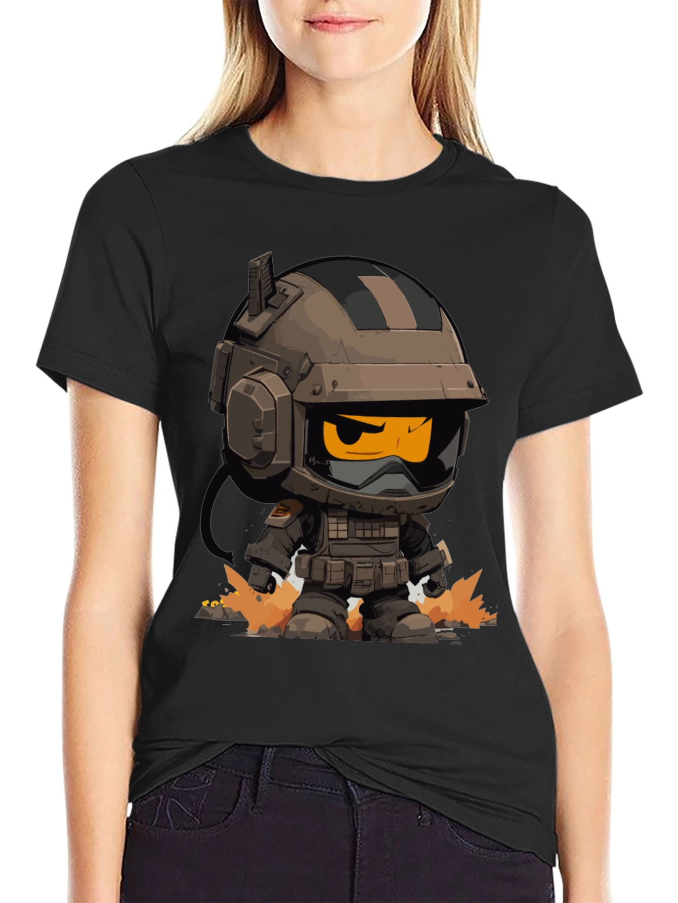 Cartoon Soldier Graphic Tee - Black