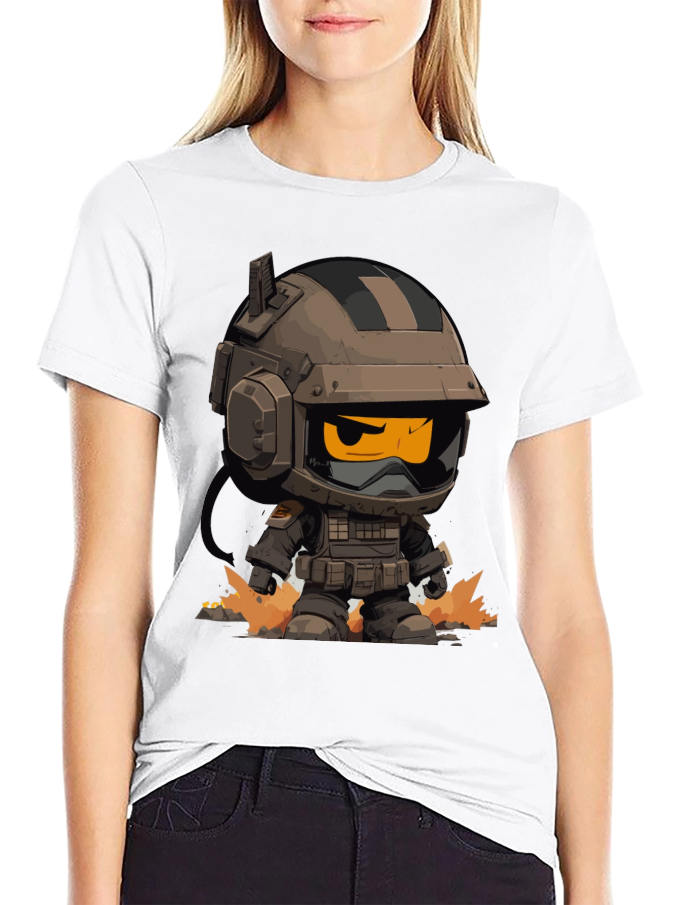 Cartoon Soldier Graphic Tee - Black
