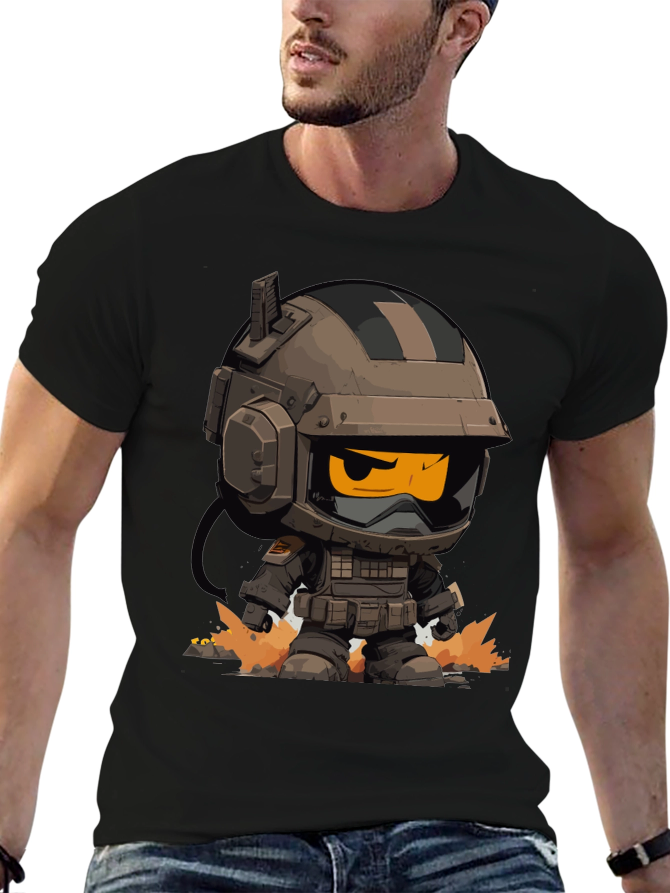 Cartoon Soldier Graphic Tee - Black