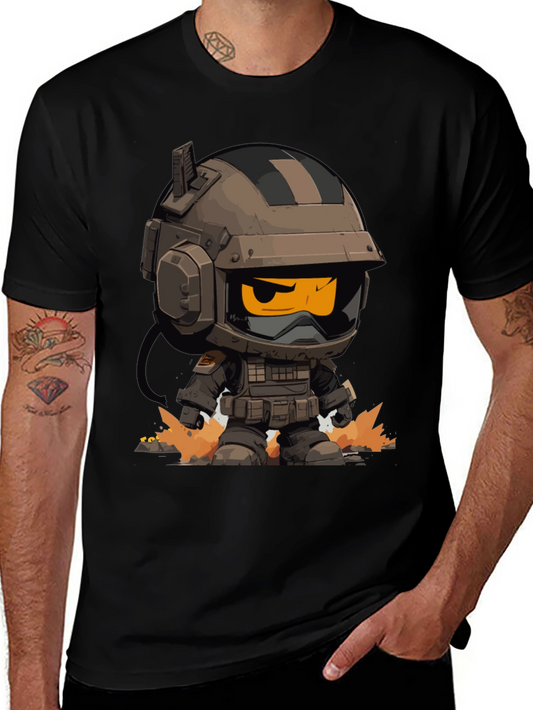 Cartoon Soldier Graphic Tee - Black