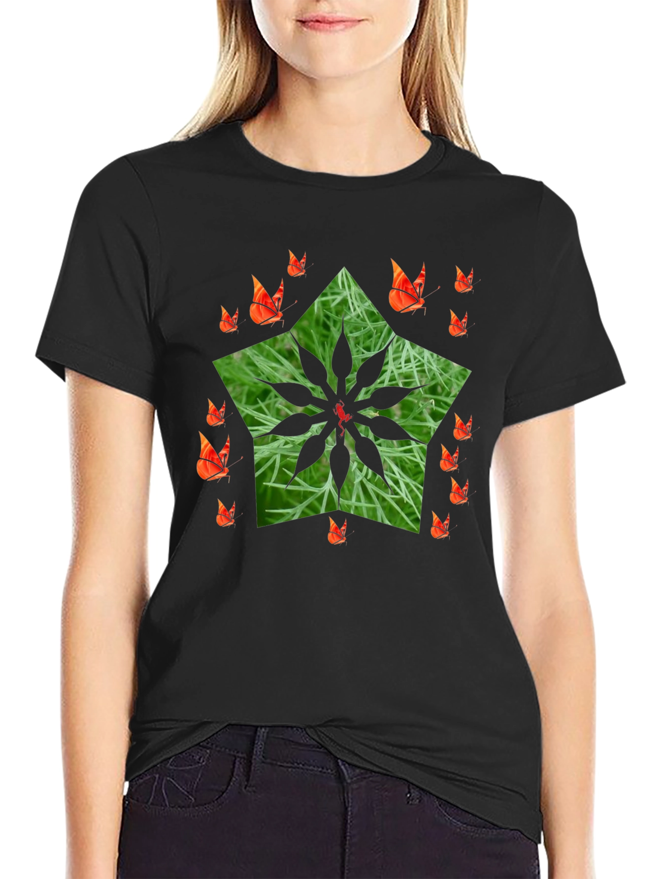 Nature Star Butterfly Black T-Shirt
