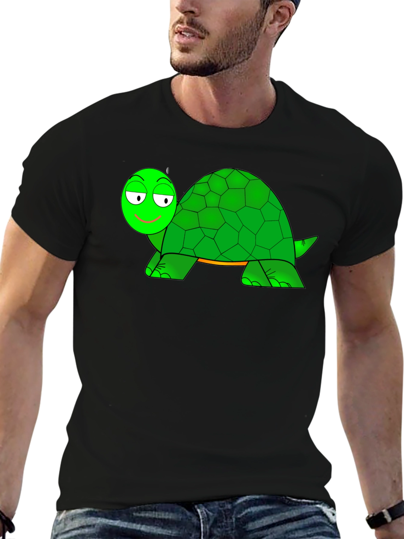 Cartoon Turtle Graphic Black T-Shirt