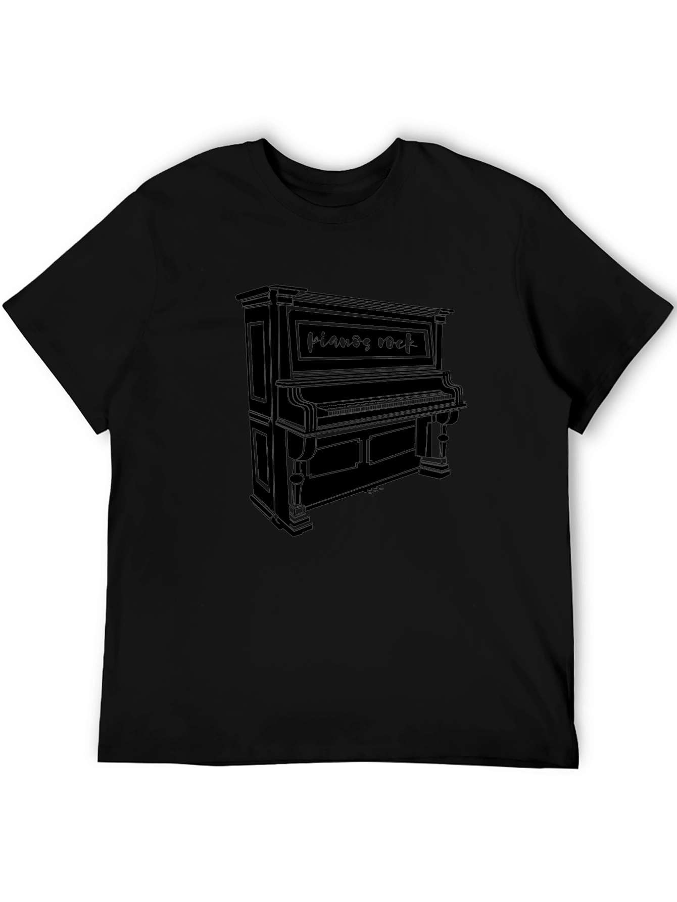 Pianos Rock Mens Black Graphic T-Shirt