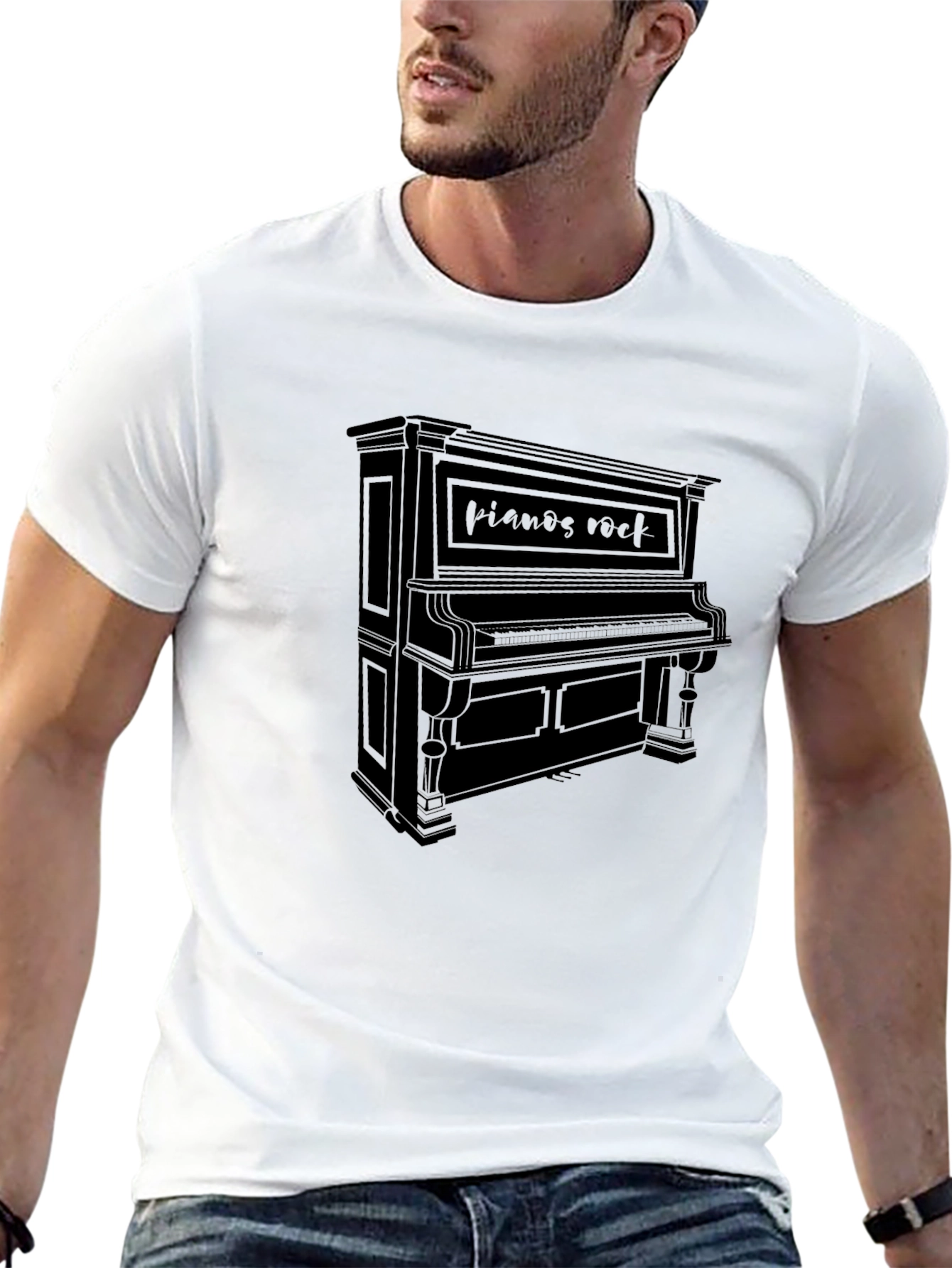 Pianos Rock Mens Black Graphic T-Shirt