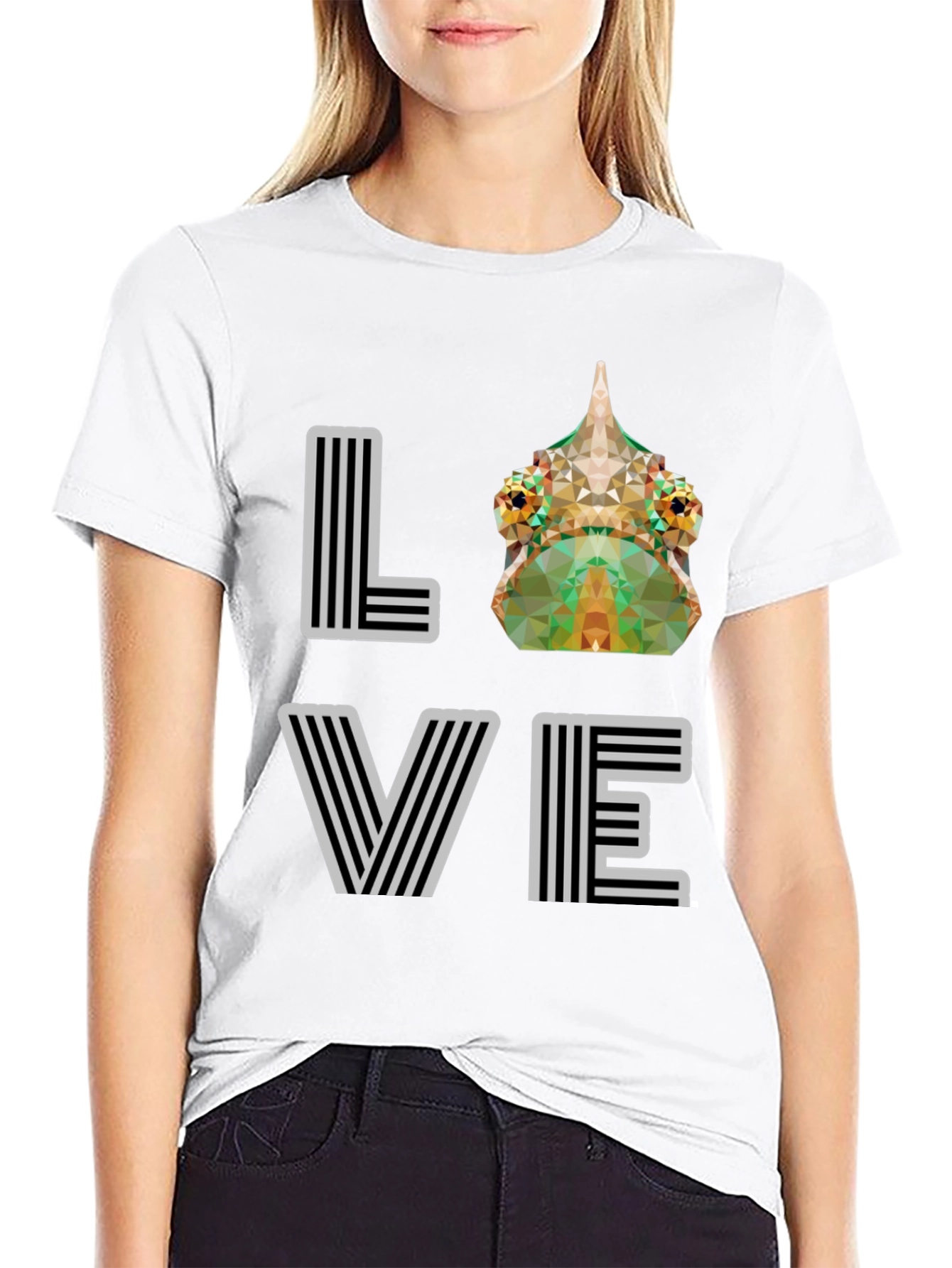 Geometric Chameleon LOVE Graphic Tee - Modern Style