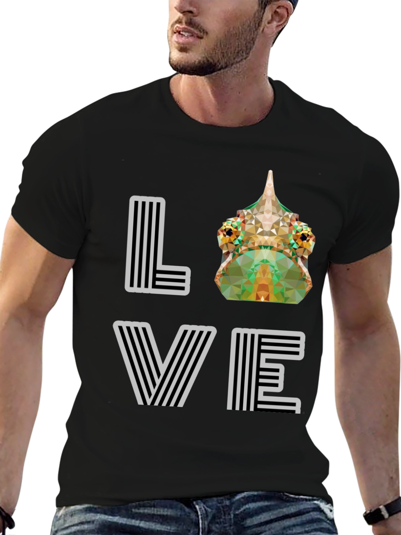 Geometric Chameleon LOVE Graphic Tee - Modern Style