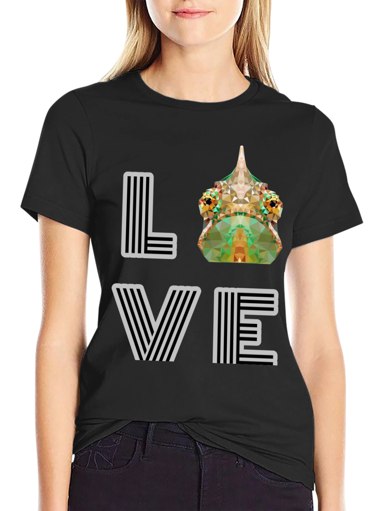 Geometric Chameleon LOVE Graphic Tee - Modern Style