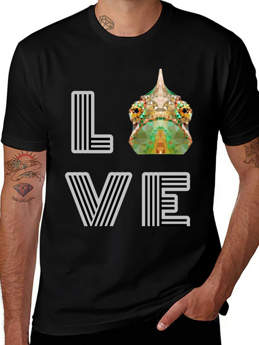 Geometric Chameleon LOVE Graphic Tee - Modern Style
