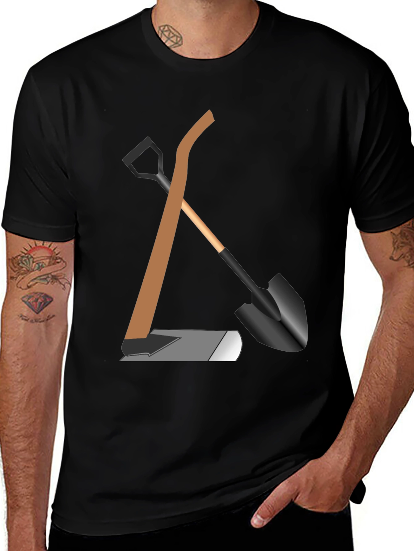 Gardening Tools Graphic Tee - Black Cotton Shirt