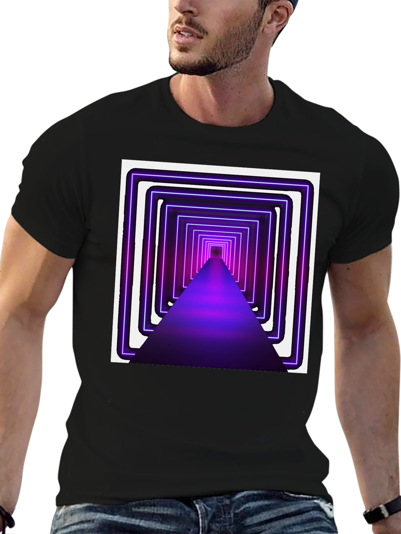 Neon Tunnel Graphic Tee - Modern Black T-Shirt