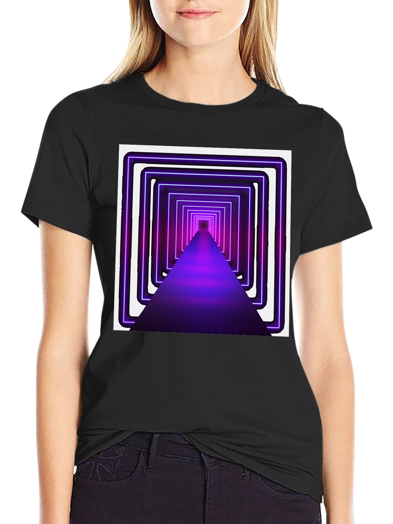 Neon Tunnel Graphic Tee - Modern Black T-Shirt