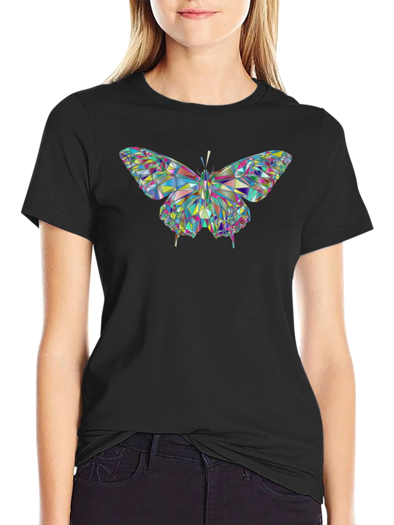 Geometric Butterfly Graphic Black T-Shirt
