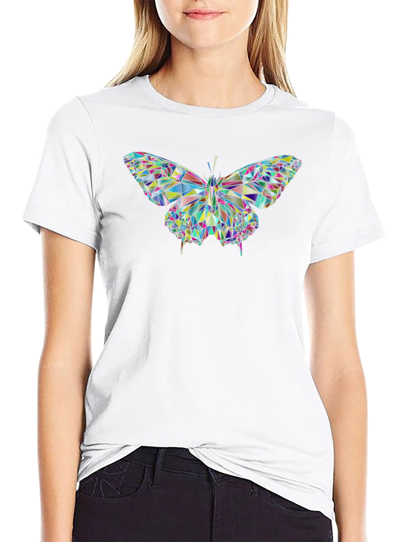 Geometric Butterfly Graphic Black T-Shirt