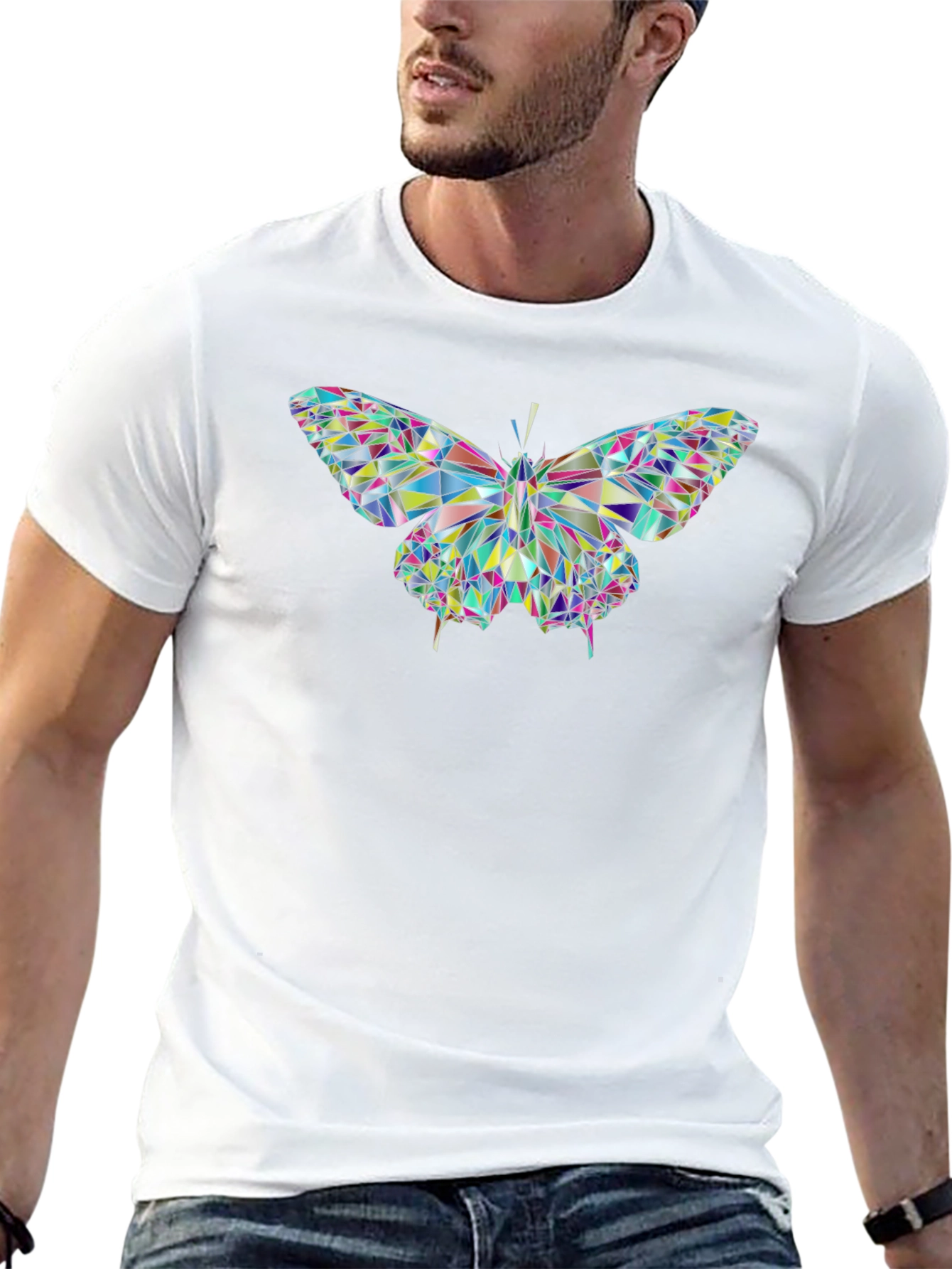 Geometric Butterfly Graphic Black T-Shirt